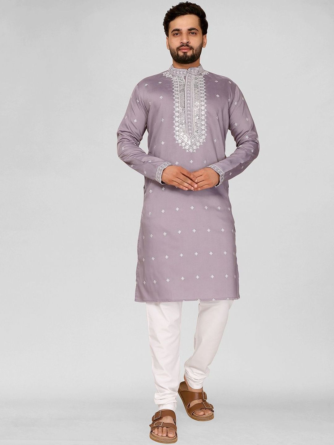 Moda Rapido Men Embroidered Straight Fit Knee Length Cotton Silk Kurta-picture-41