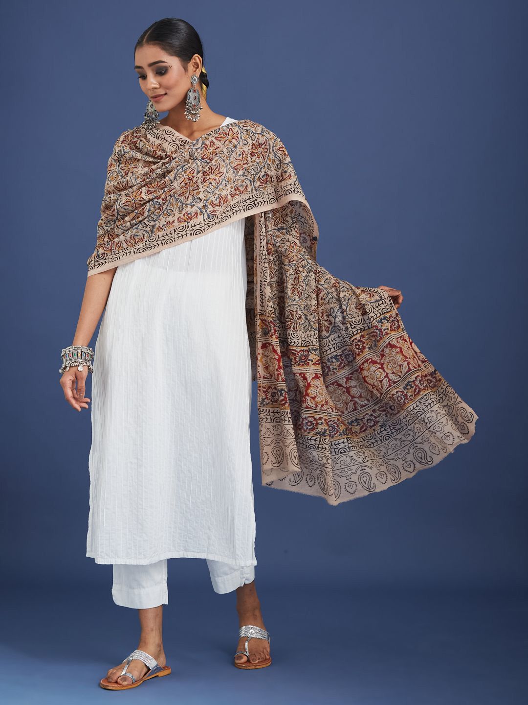 Taavi Hand Block Printed Kalamkari Cotton Dupatta-picture-24