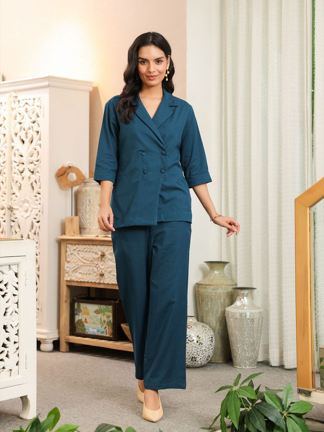 JISORA Notched Lapel Top With Trousers Co-Ords Set-picture-39
