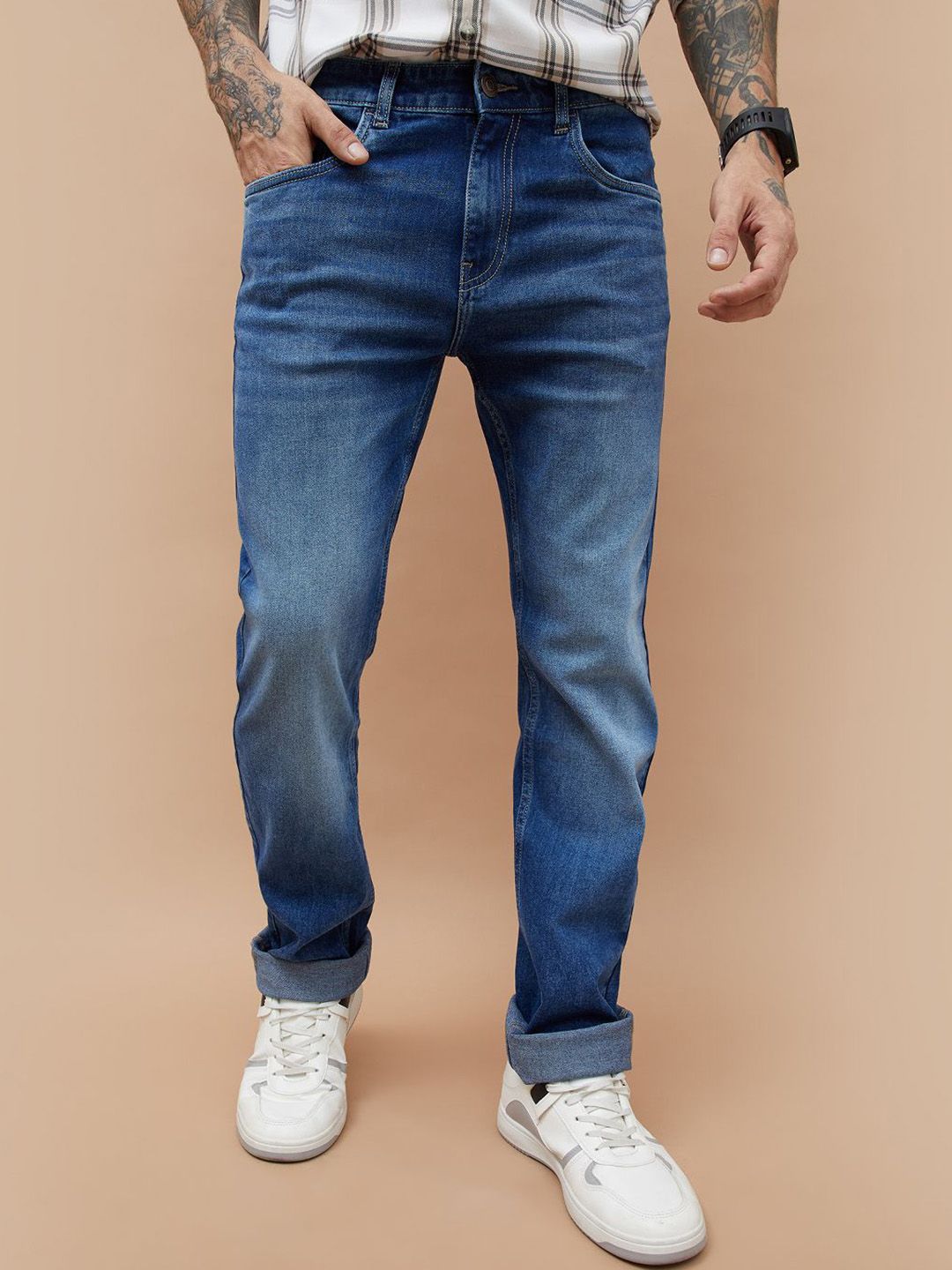 Fame Forever by Lifestyle Men Cotton Straight Fit Mid-Rise Light Fade Jeans-picture-38