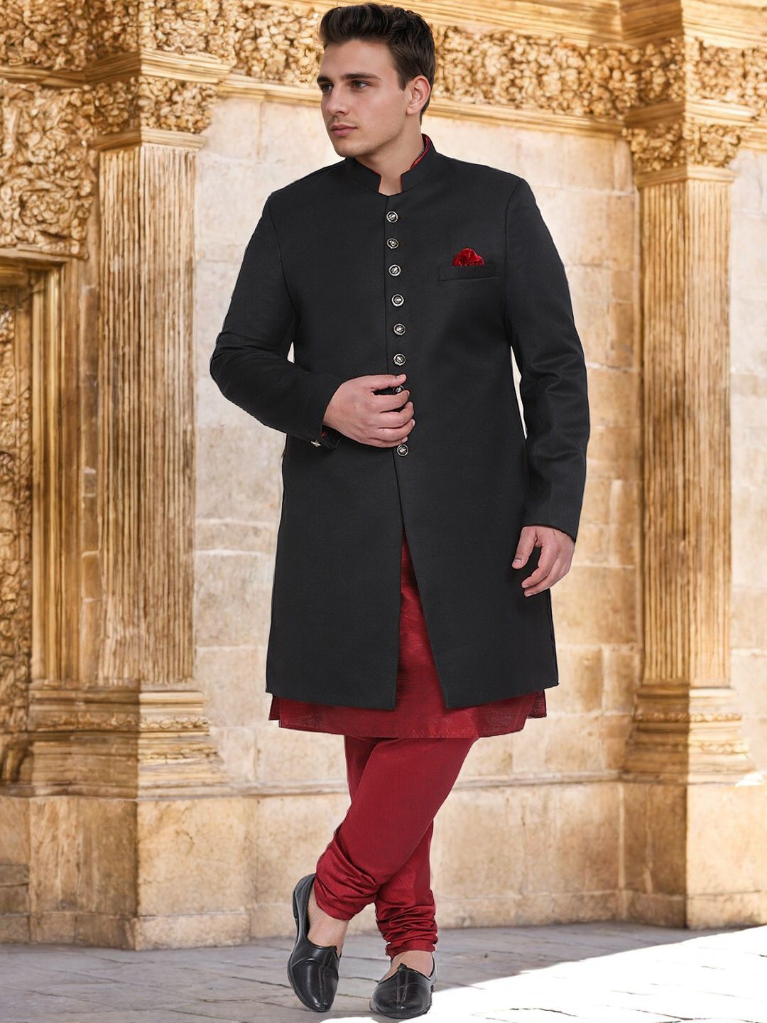 PRINTCULTR Men Mandarin Collar Sherwani Set-picture-25
