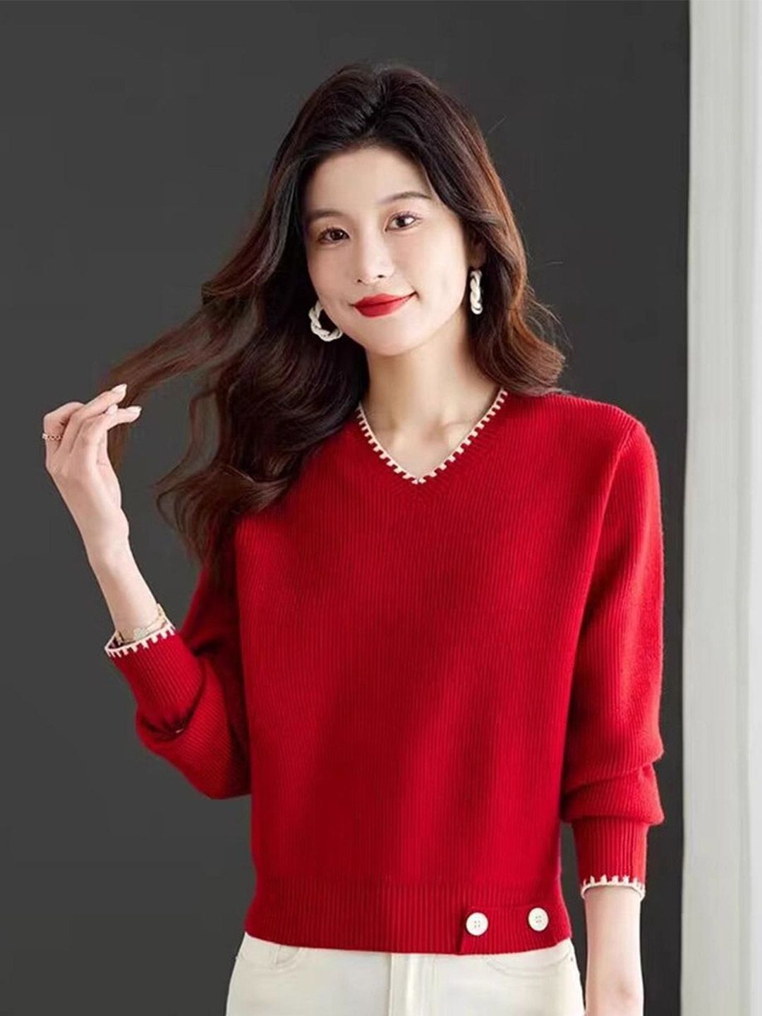 bebe Women V-Neck Cotton Pullover-picture-30