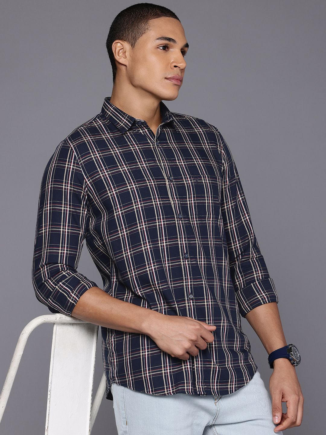 Allen Solly Pure Cotton Comfy Slim Fit Checked Casual Shirt-picture-17