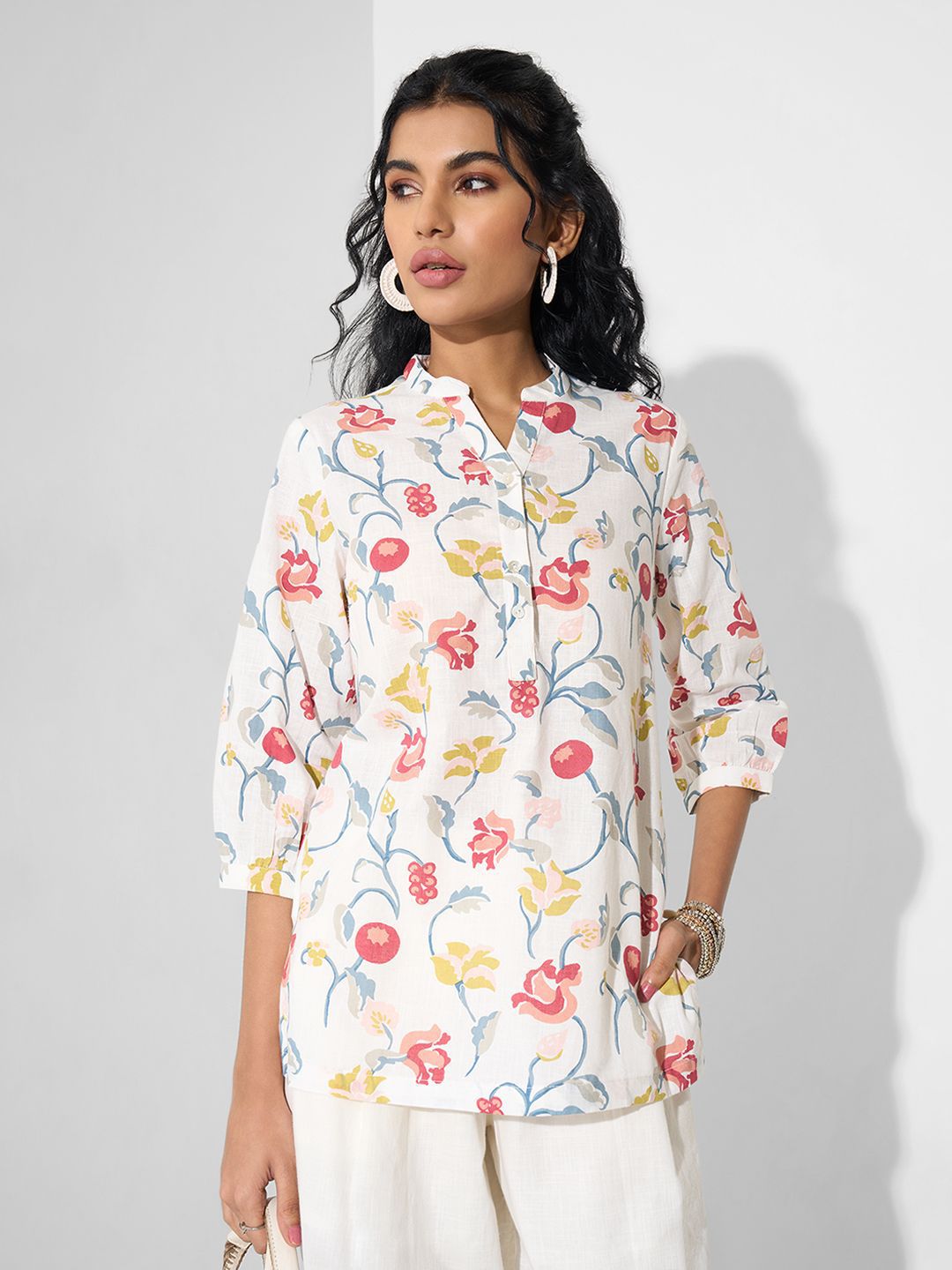 AKKRITI BY PANTALOONS Women Mandarin Collar Printed Cotton Tunic-picture-27