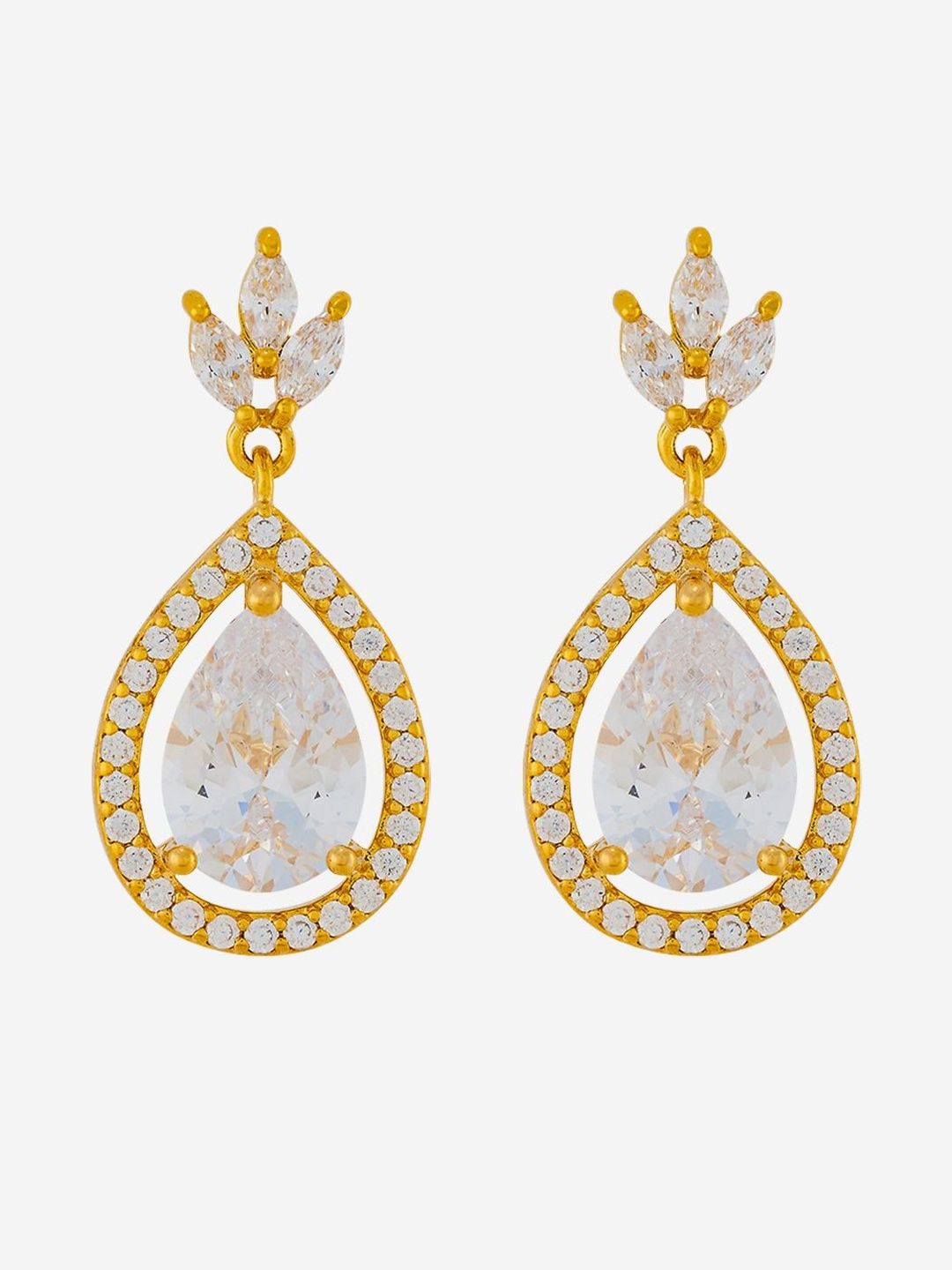 Kushal's Fashion Jewellery Gold-Plated Zircon Studded Classic Drop Earrings-picture-36