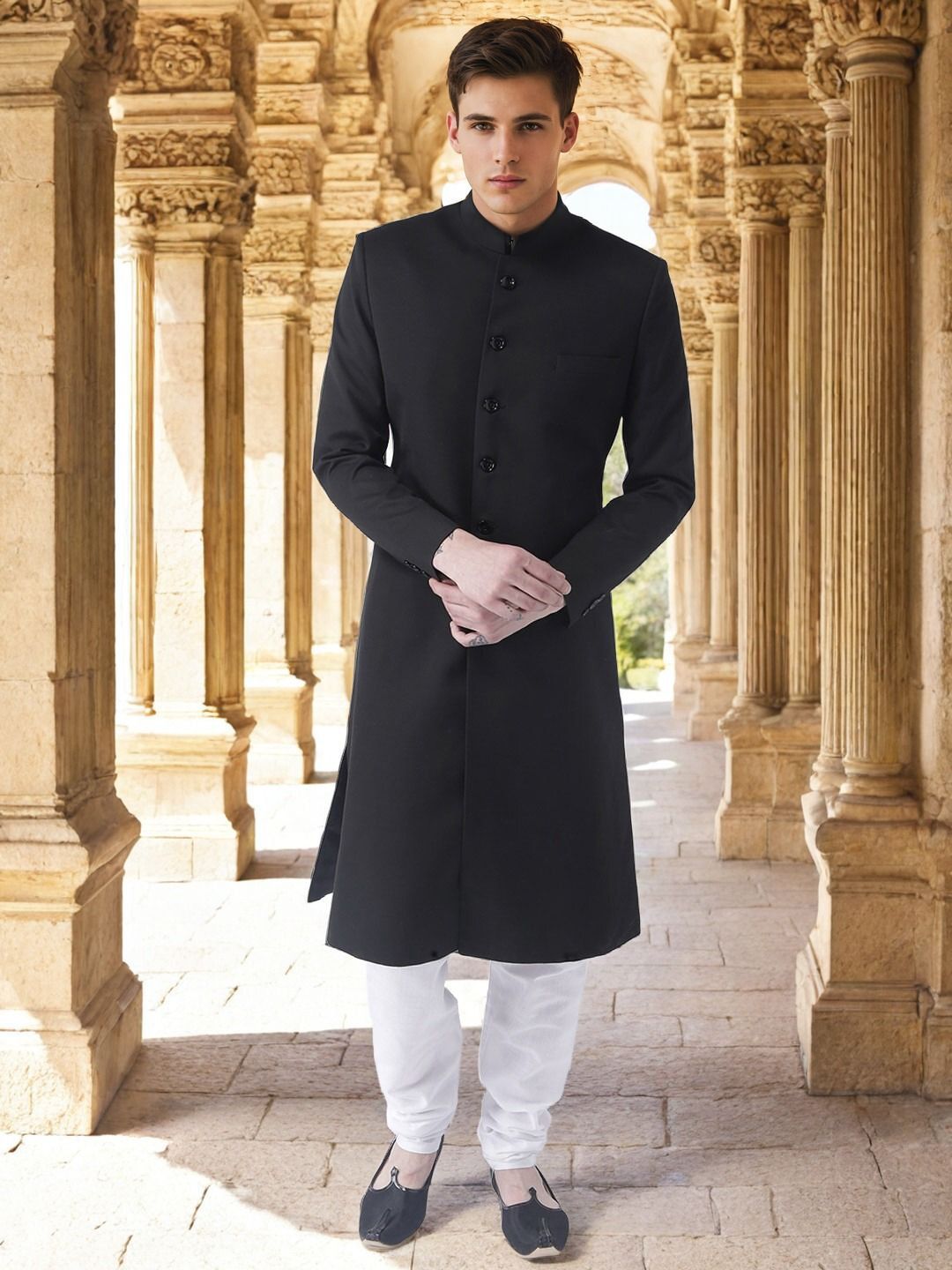 PRINTINDIA Mandarin-Collar Ethnic Sherwani