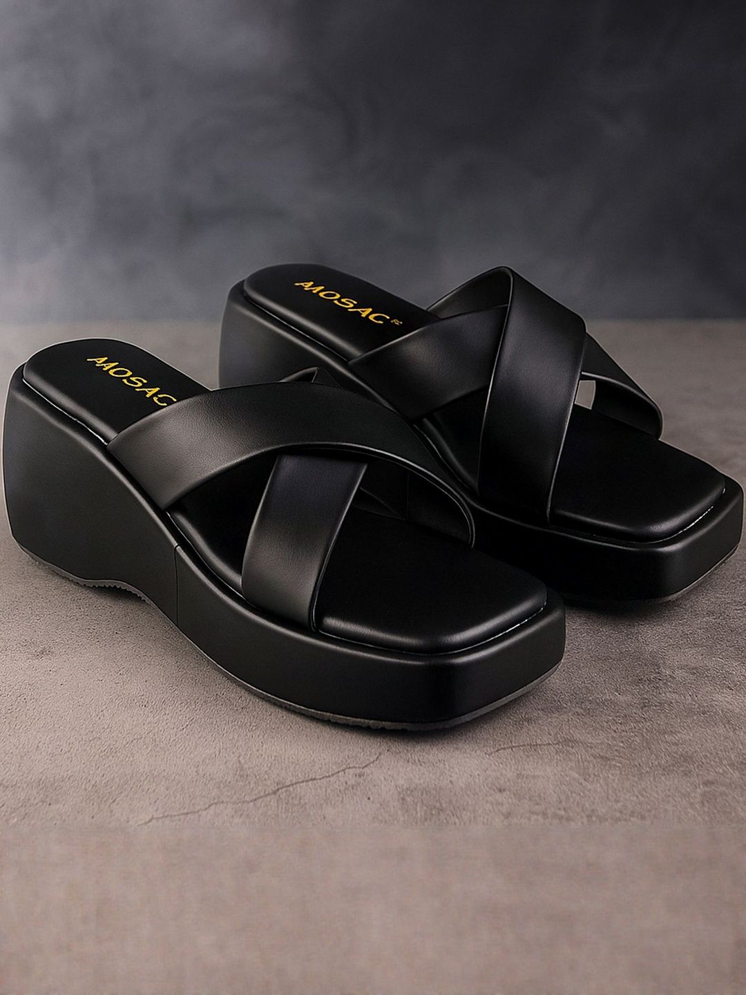 MOSAC Women Black Solid Synthetic Leather Platform Heels-picture-26