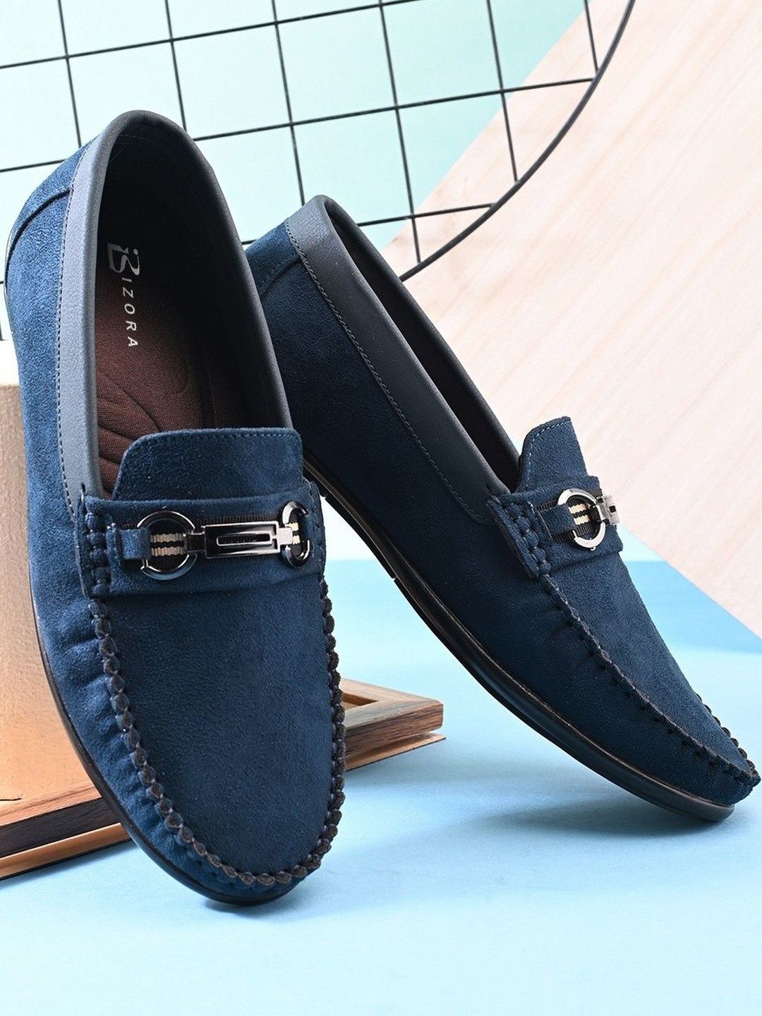 BIZORA Men Blue Round Toe Loafers-picture-27