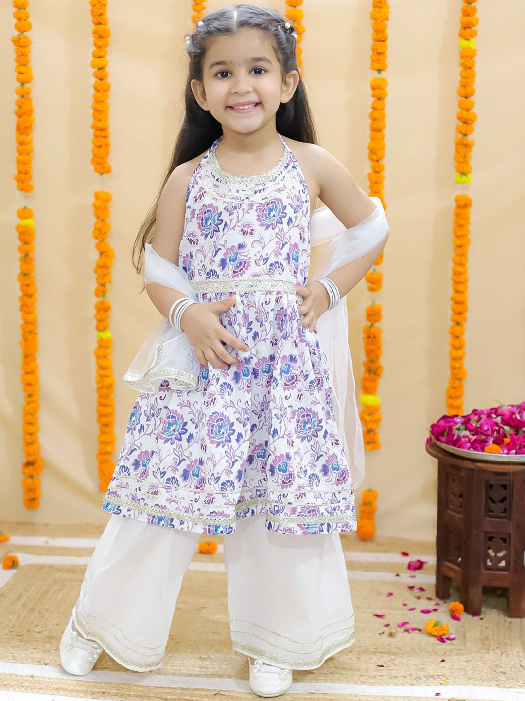 JUNITOS Girls Ethnic Motifs Printed Regular Gotta Patti Pure Cotton Kurti with Sharara & With Dupatta-picture-48