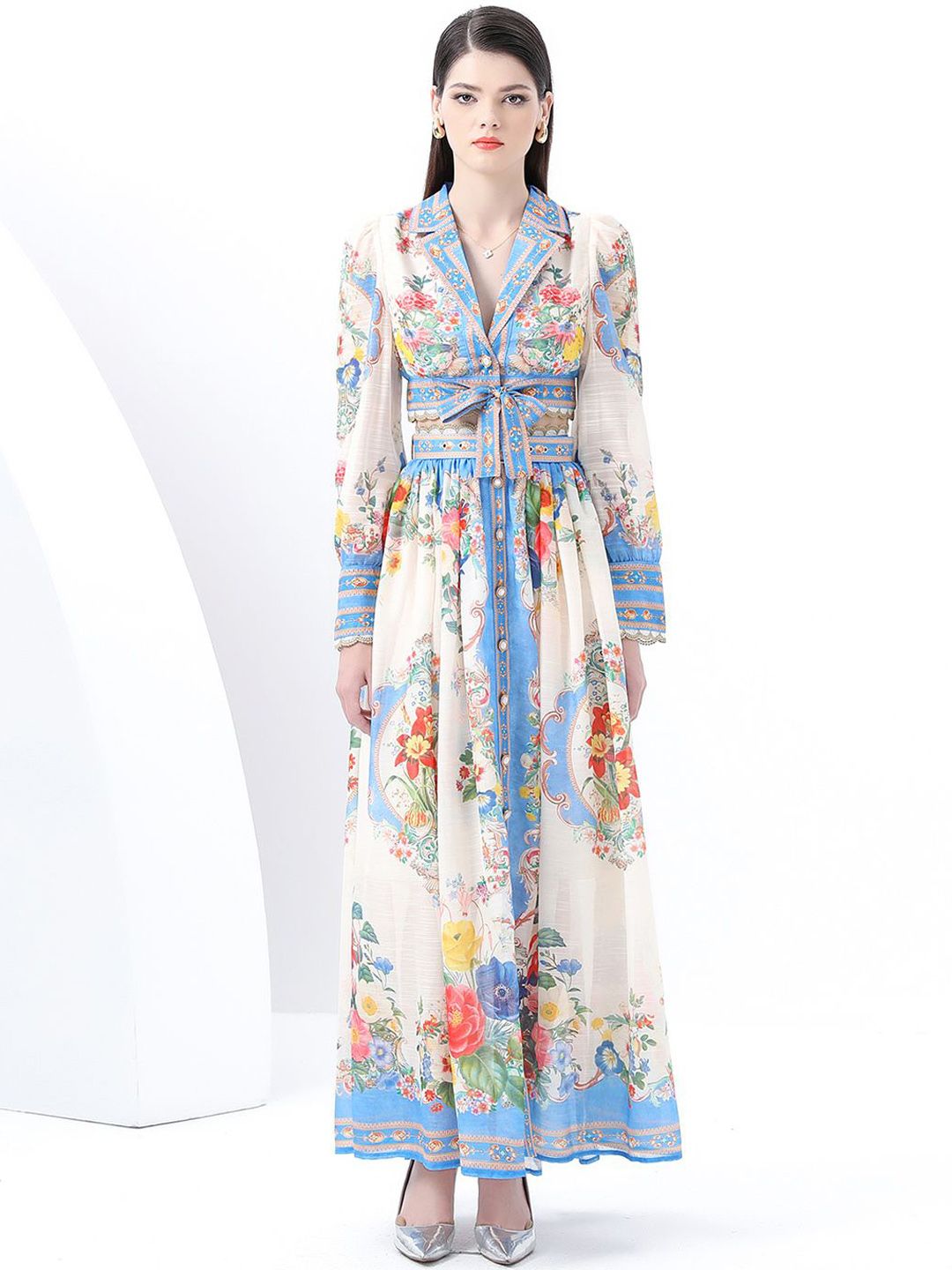 JC Collection Floral Printed V-Neck Top With Skirt-picture-18