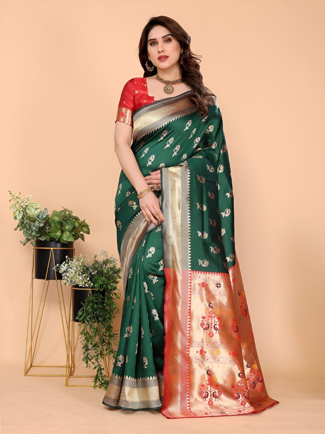 Vastravatika Ethnic Motifs Woven Design Zari Kanjeevaram Saree-picture-40