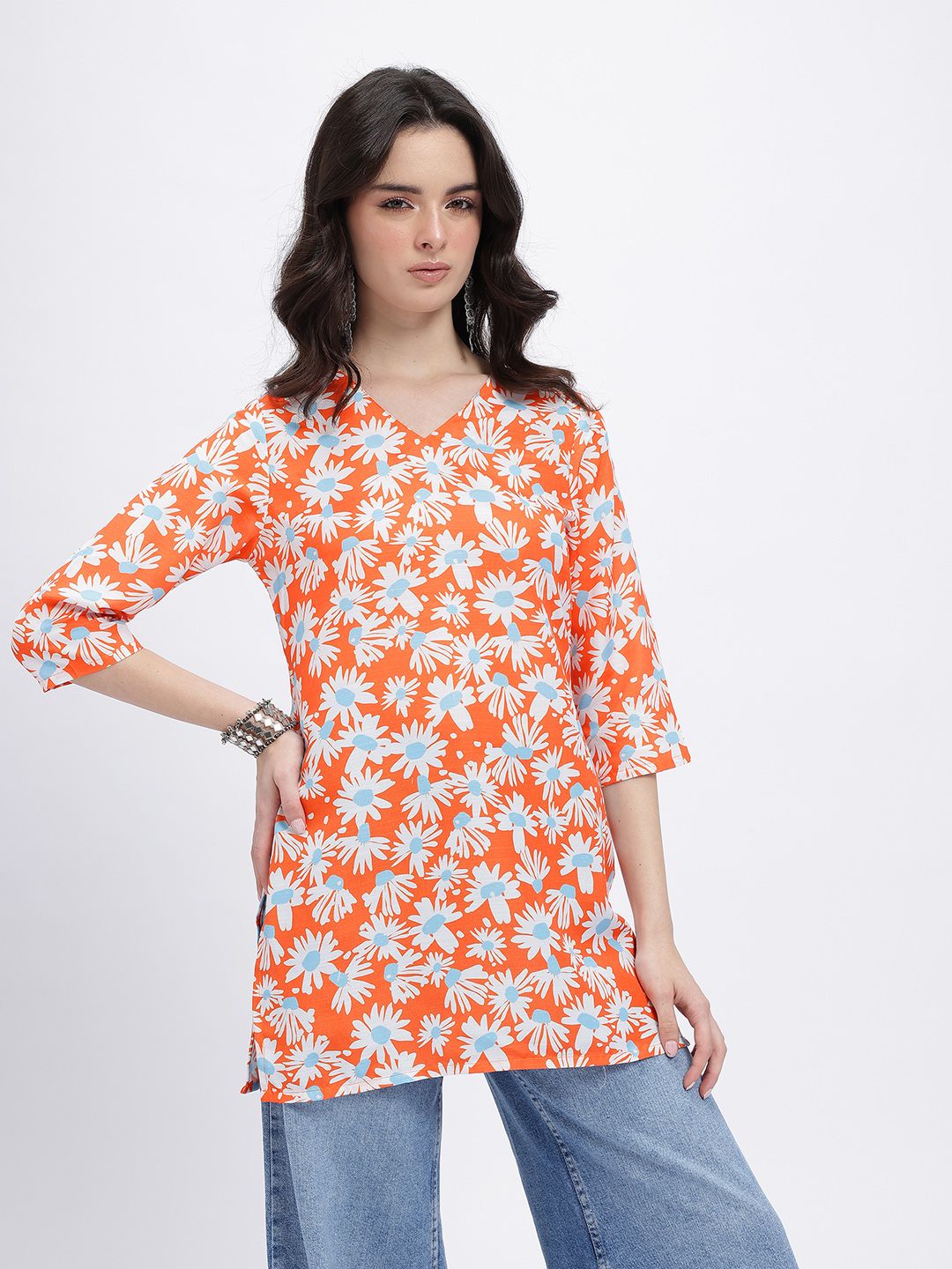 Anouk Rustic Floral Printed V-Neck Straight Pure Cotton Kurta-picture-29