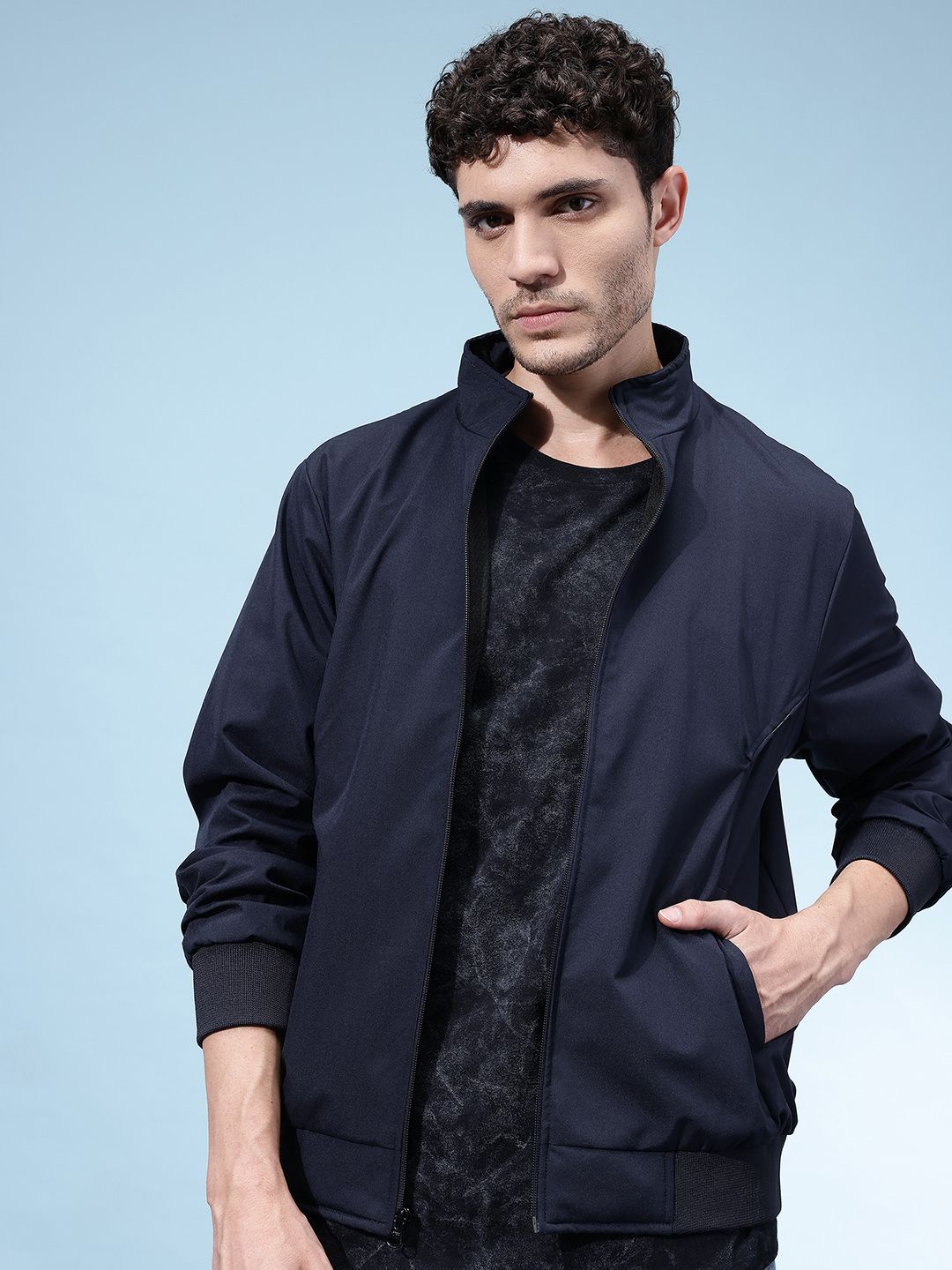 SZN Mock Collar Windcheater Bomber Jacket-image-23