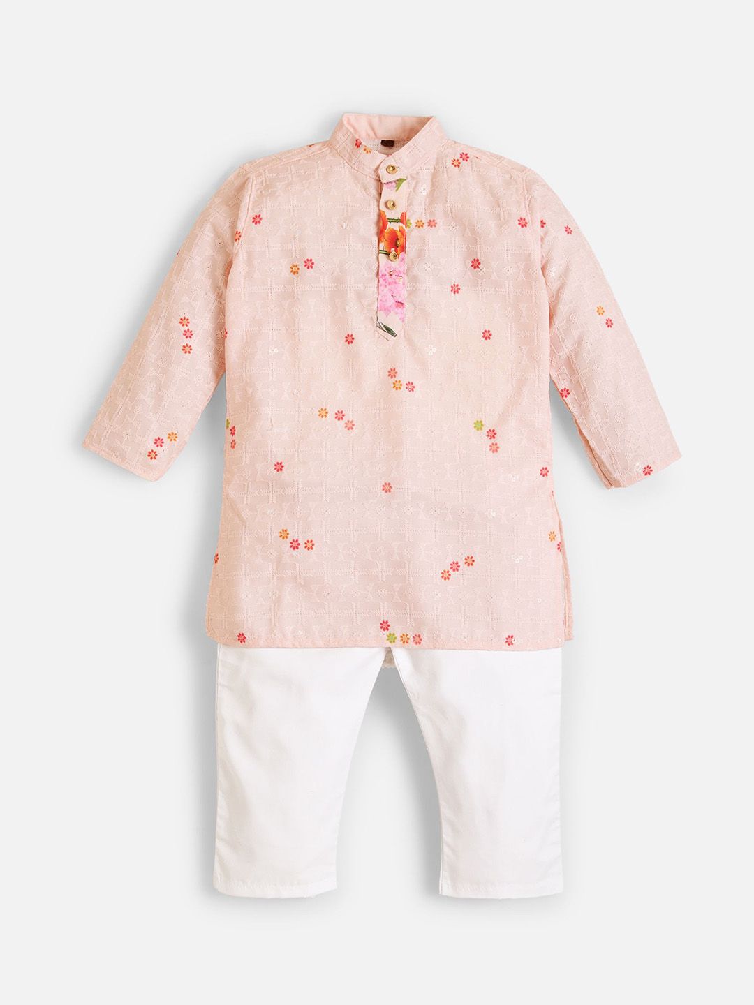 TRYBUY.IN Boys Ethnic Motifs Embroidered Regular Thread Work Pure Cotton Kurta with Pyjamas