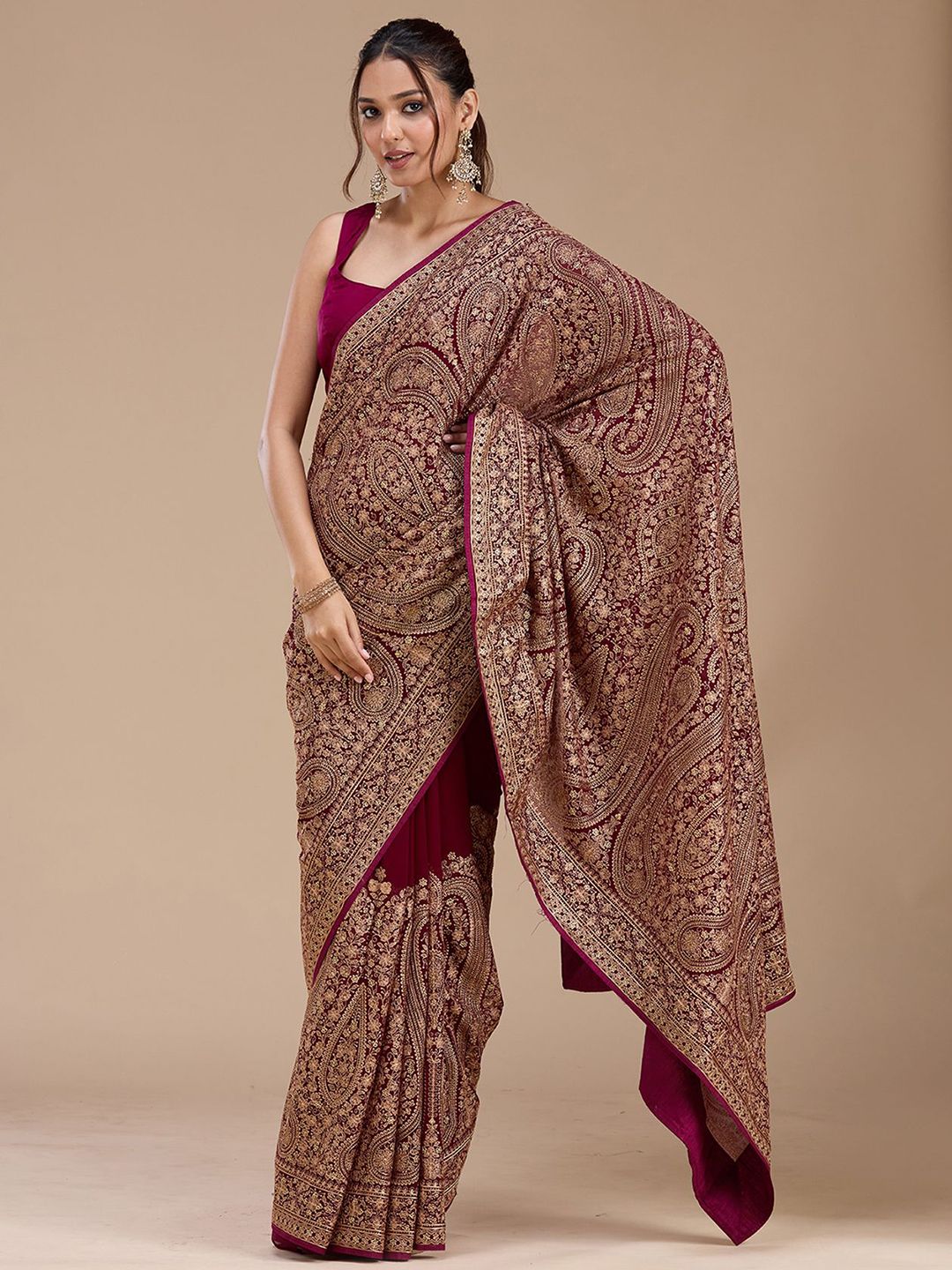 Koskii Paisley Woven Design Zari Georgette Saree-picture-35