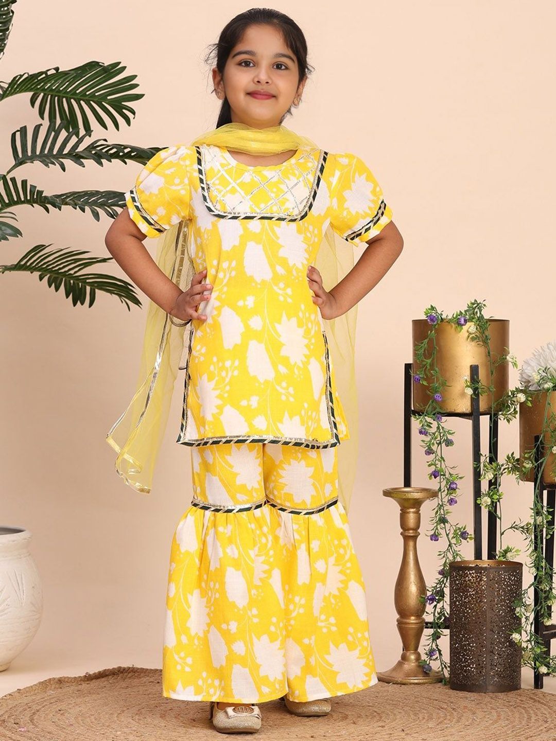Cutiekins Girls Floral Printed Kurta with Sharara & Dupatta-picture-42