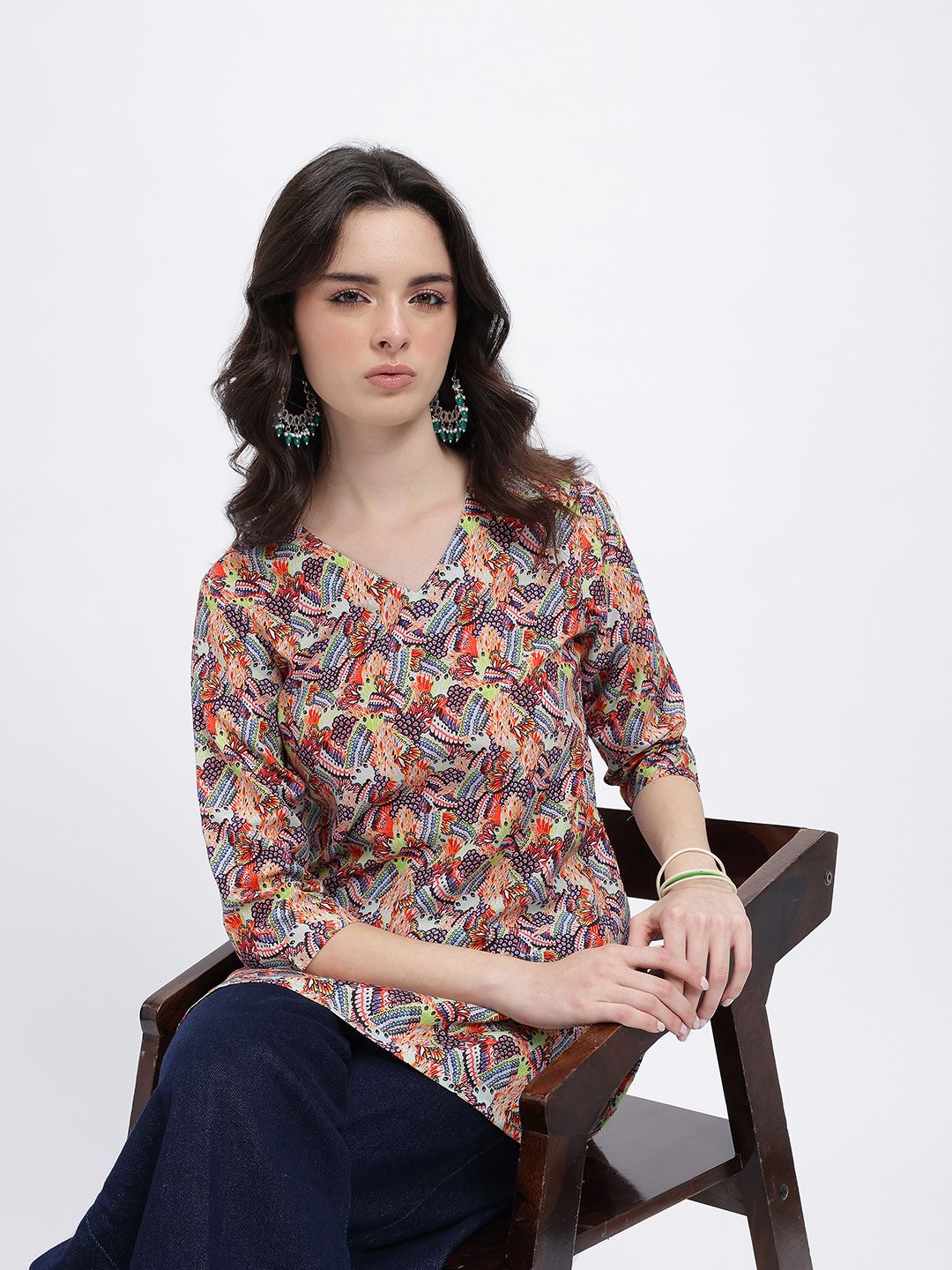 Anouk Rustic Floral Printed V-Neck Straight Kurti-picture-32
