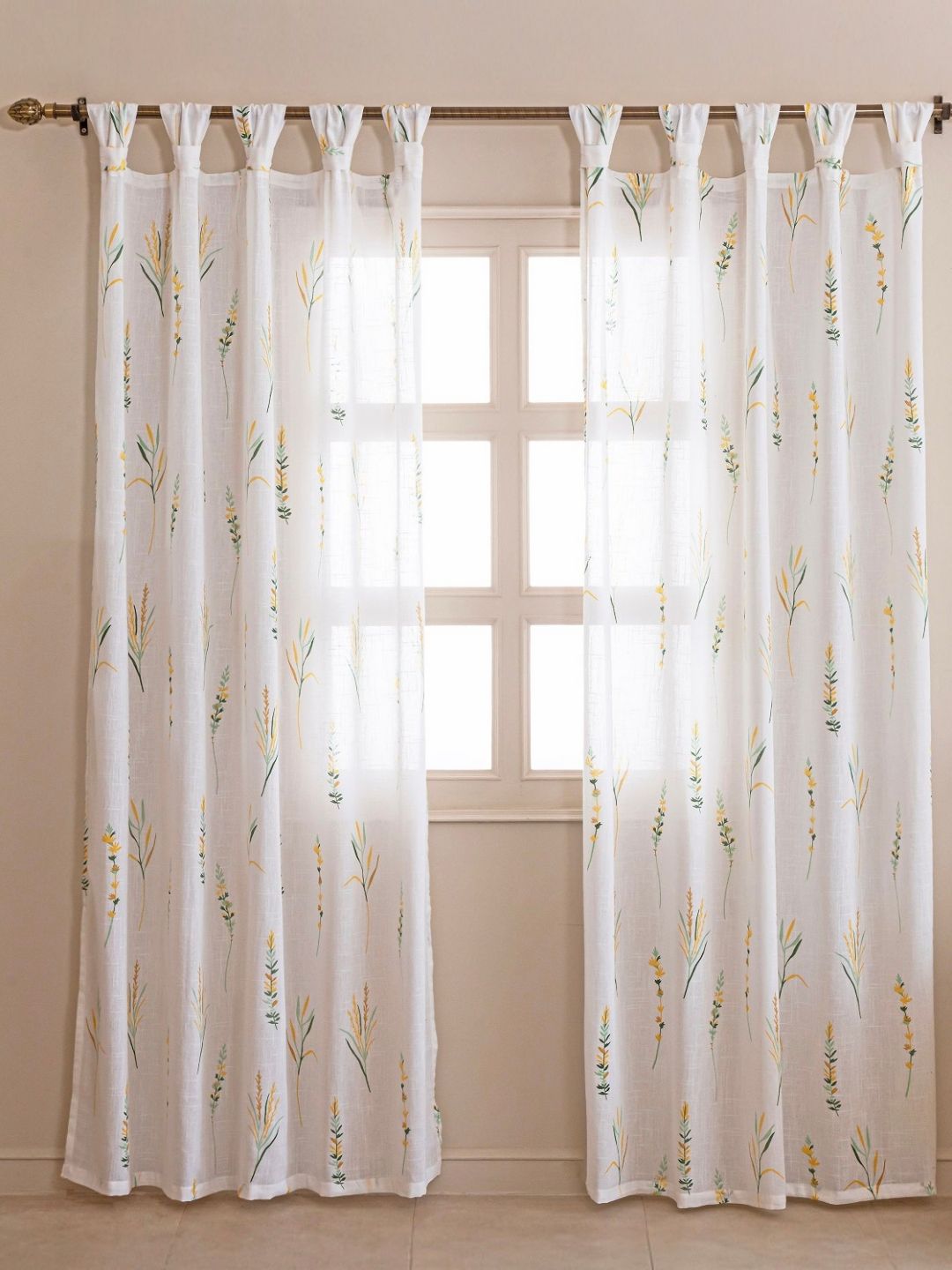 HOMEMONDE Green & White 2 Pieces Floral Cotton Sheer Window Curtains-picture-35