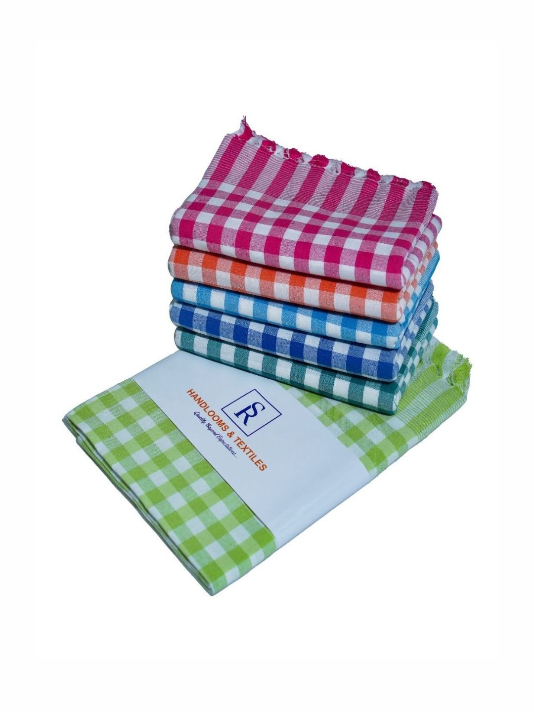 SR HANDLOOMS AND TEXTILES Pink & Green 5 Pieces Striped Pure Cotton 400 GSM Bath Towels-picture-15