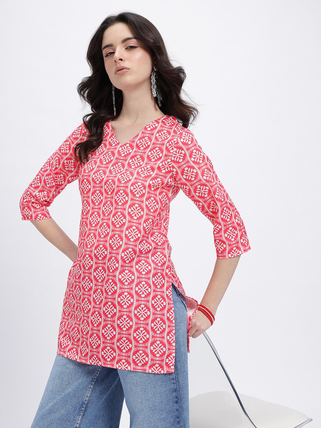 Anouk Rustic Ethnic Motif Printed V-Neck Straight Pure Cotton Kurta-picture-46