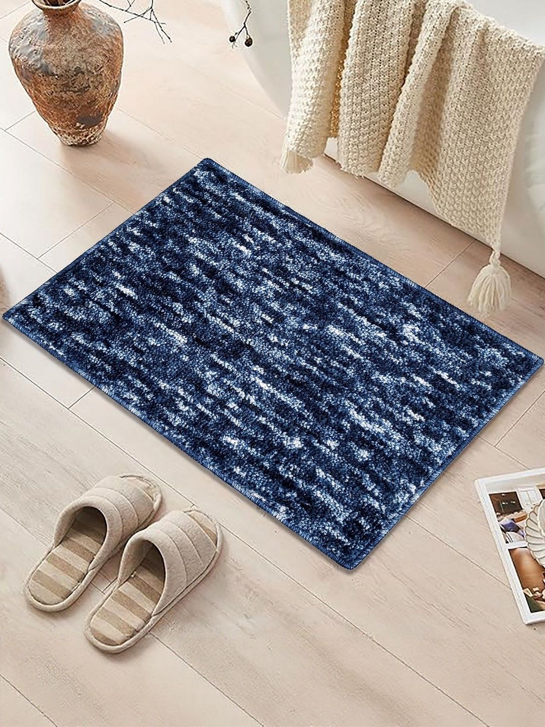 Homzz Solid Blue Tie Die Bath Mat-image-3