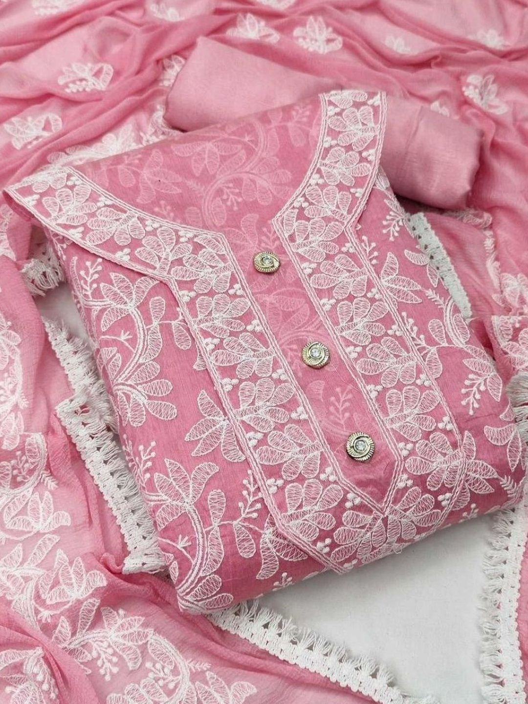 Moda Rapido Women Chanderi Embroidered Salwar Suit Dress Material with Naazmin Dupatta