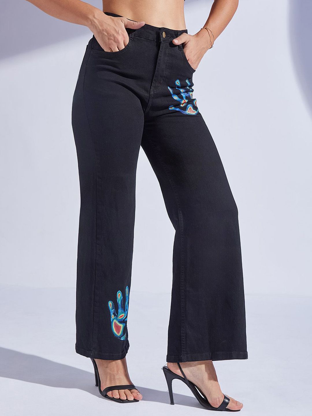 Miss Chase Shinpi no Ame Women Printed Wide Leg High-Rise Stretchable Jeans-picture-20