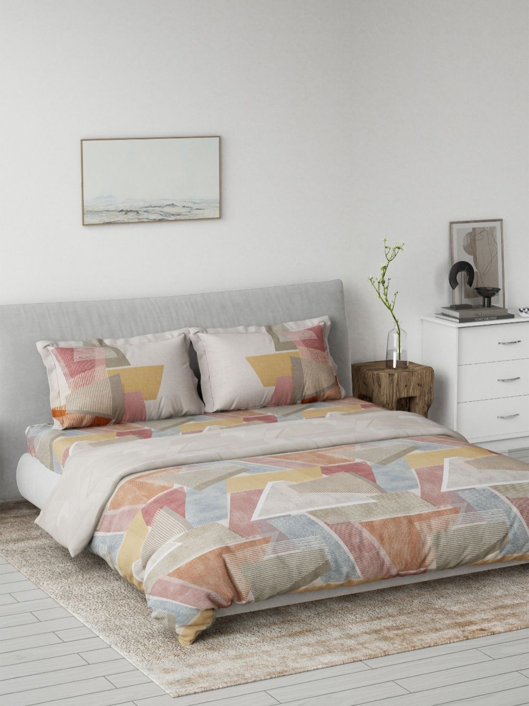 DDecor Red & Off White Geometric Cotton 4 Piece Double King Regular Bedding Set-image-10