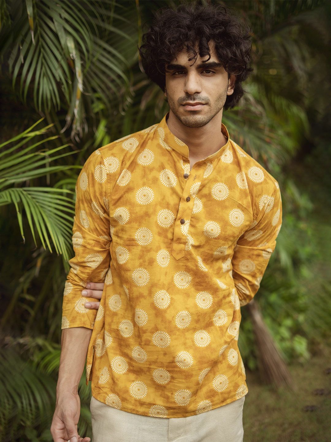 Shasak Men Ethnic Motifs Mandala Printed Mandarin Collar Regular Above Knee Short Kurta-image-14