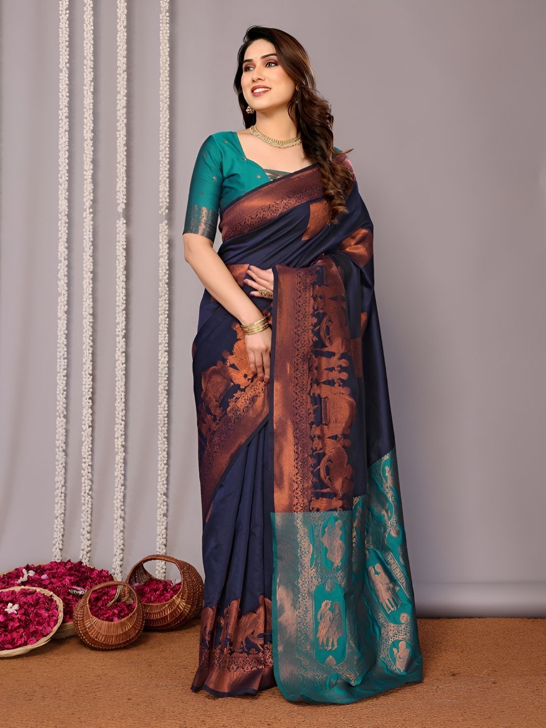Vastravatika Zari Kanjeevaram Saree With Unstiched Blouse Piece-picture-27
