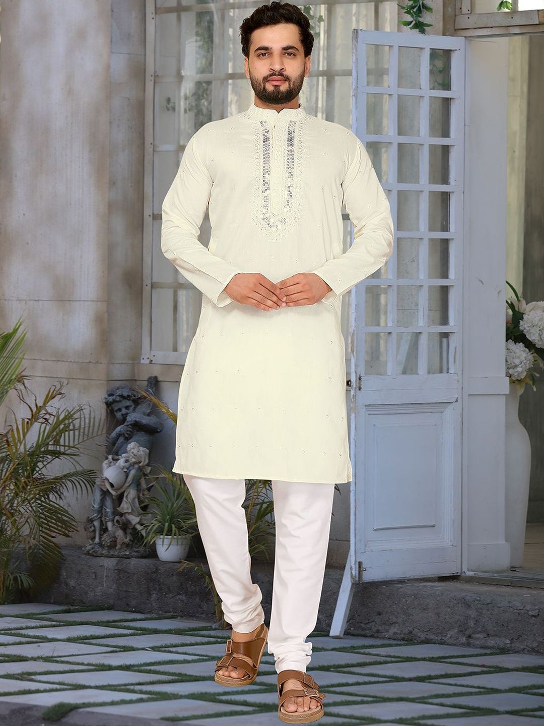 Moda Rapido Men Embroidered Cotton Silk Kurta-image-48