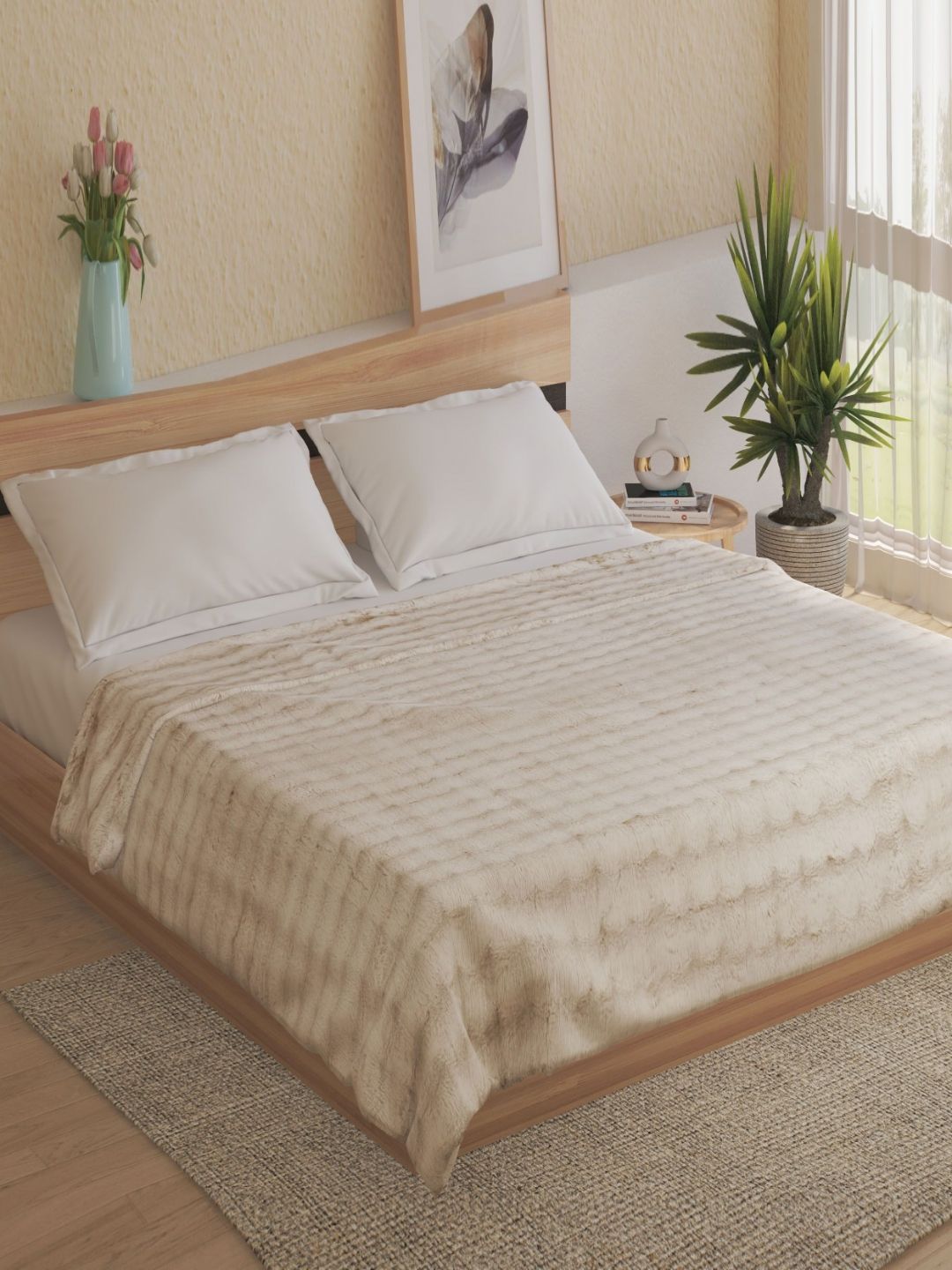 Home Centre Kadence Beige & Off White 550 GSM Double Bed Blanket-picture-55