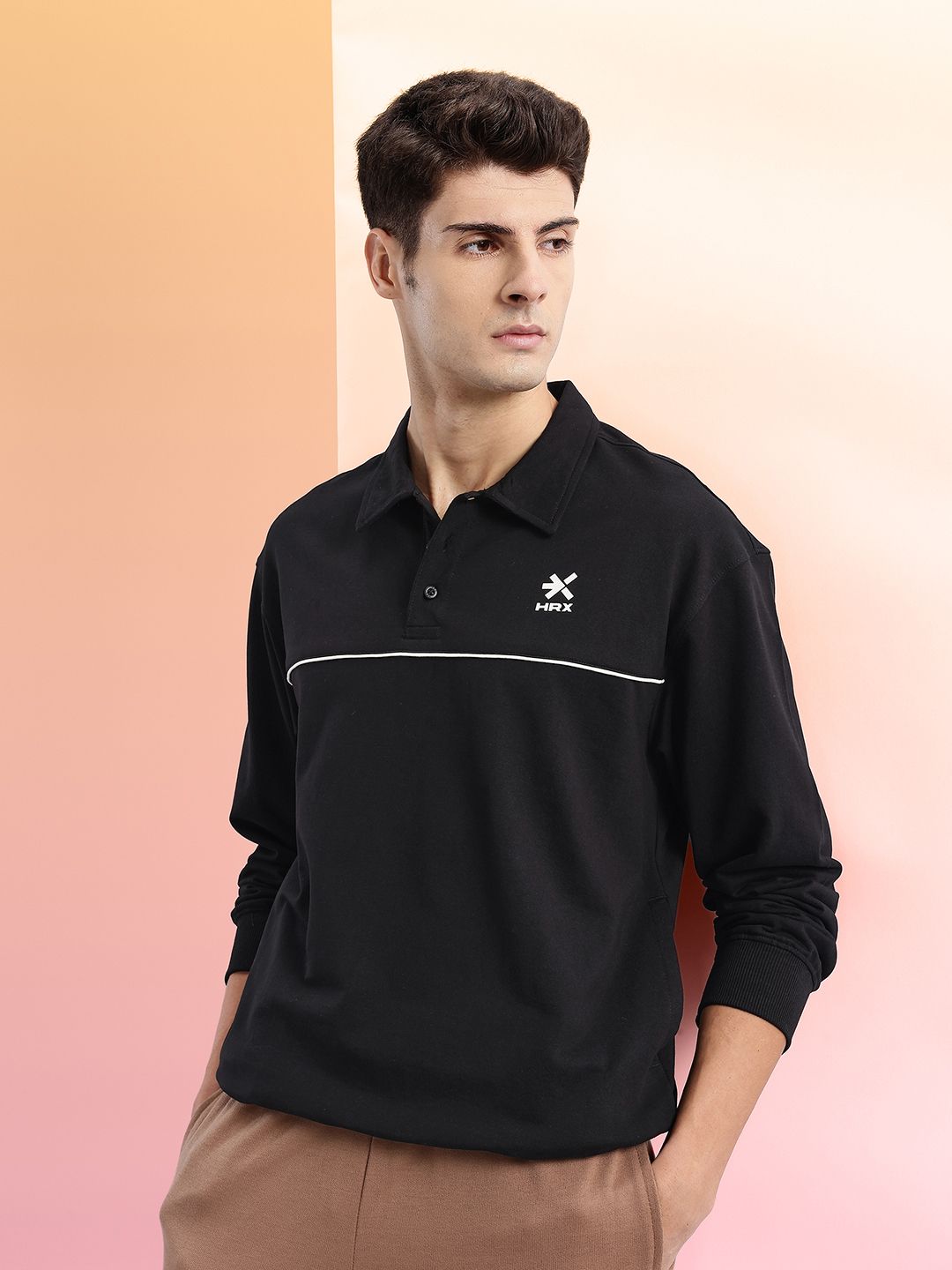 HRX by Hrithik Roshan Polo Collar Paneled Sweatshirt-image-27