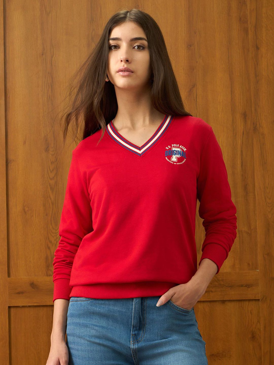 U.S. Polo Assn. Women Brand Logo Printed V-Neck Sweatshirt-picture-10