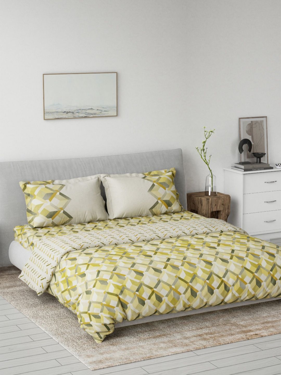 DDecor Yellow & White Printed Mild Winter Pure Cotton Double King Regular Bedding Set-image-13