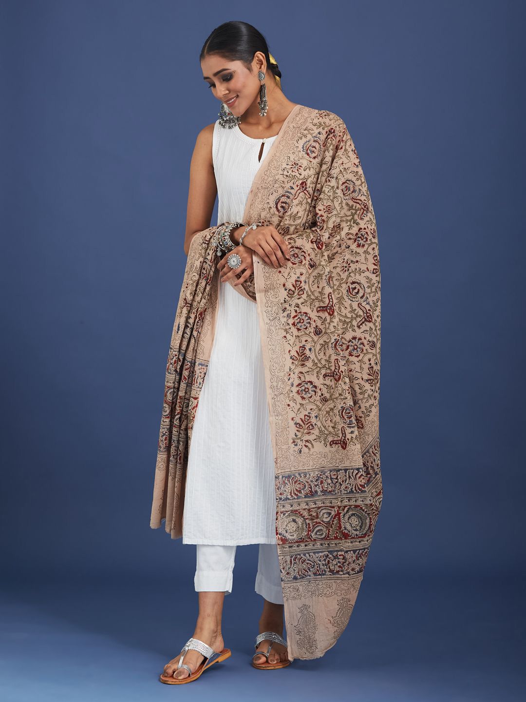 Taavi Hand Block Printed Kalamkari Cotton Dupatta-picture-25