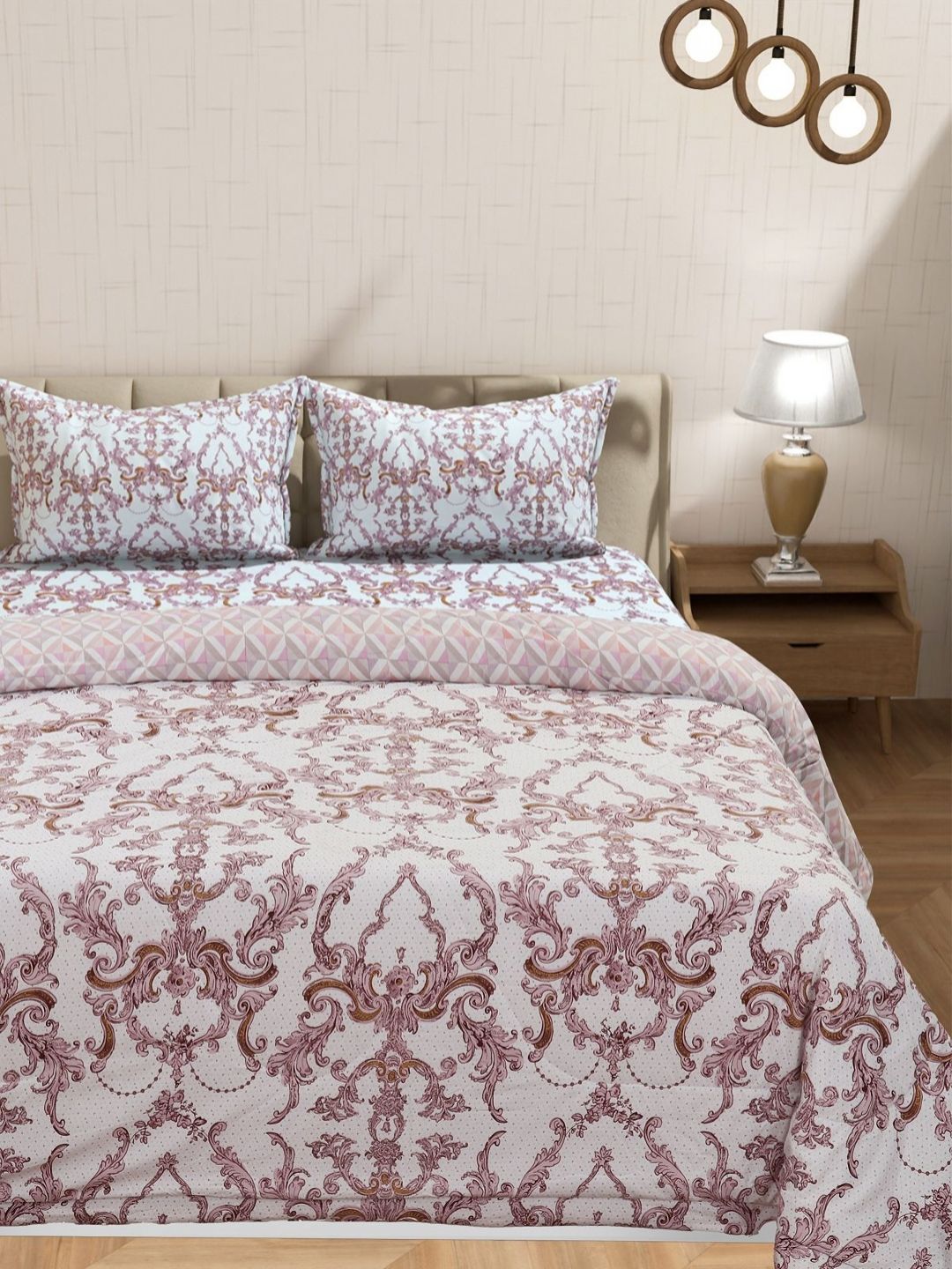 Florida White & Purple Ethnic Motifs Polycotton 4 Piece Double Queen Superfine Bedding Set-image-21