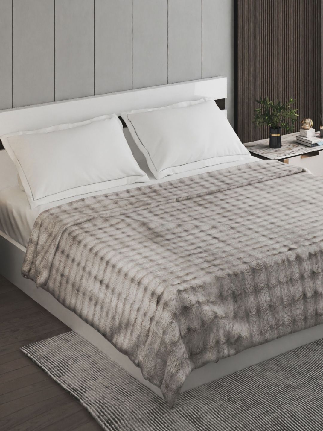 Home Centre Kadence Grey Geometric 550 GSM Double Bed Blanket-image-48