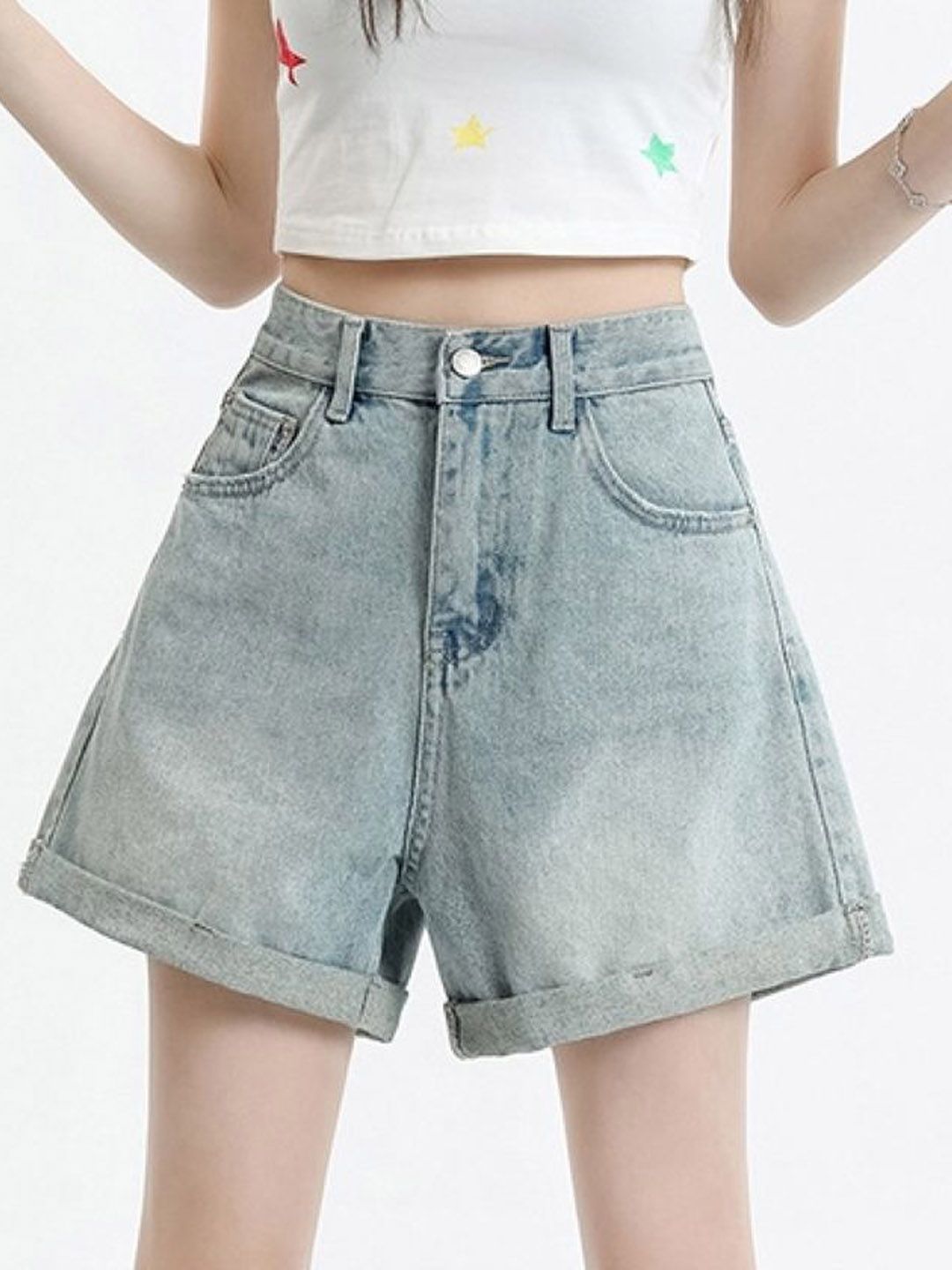 StyleCast Women Loose Fit Above Knee Denim Shorts-picture-18