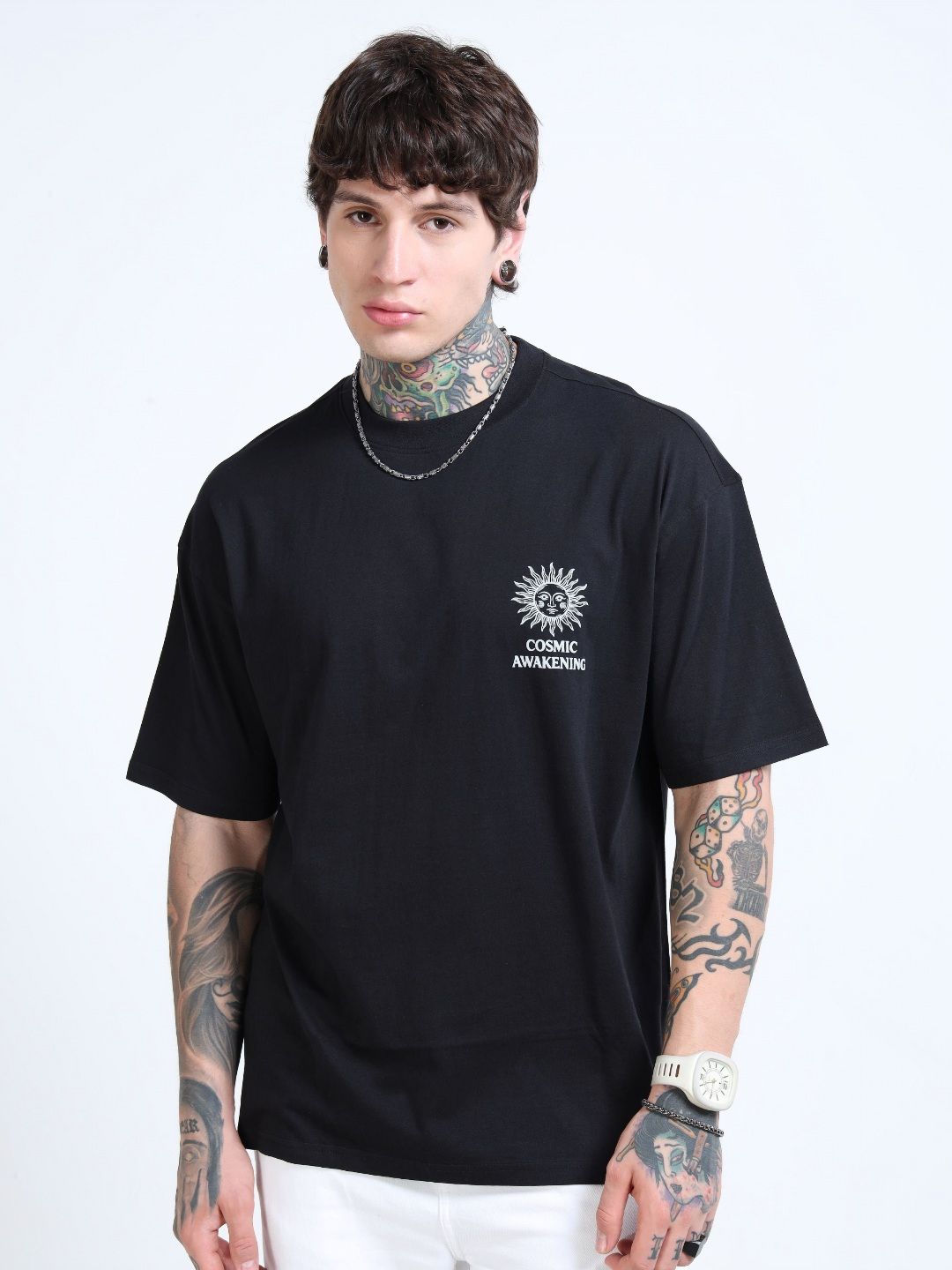 glitchez Men Graphic Printed Round Neck Pure Cotton Oversized T-shirt-image-45