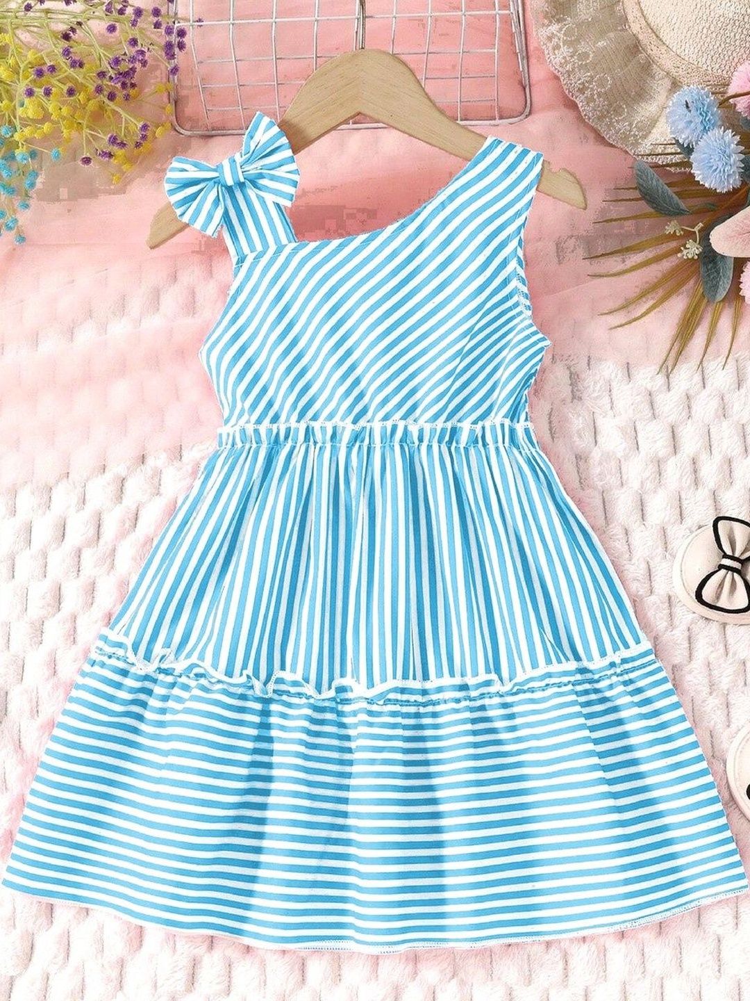 HOPZONIC Striped One Shoulder Layered A-Line Dress-picture-16