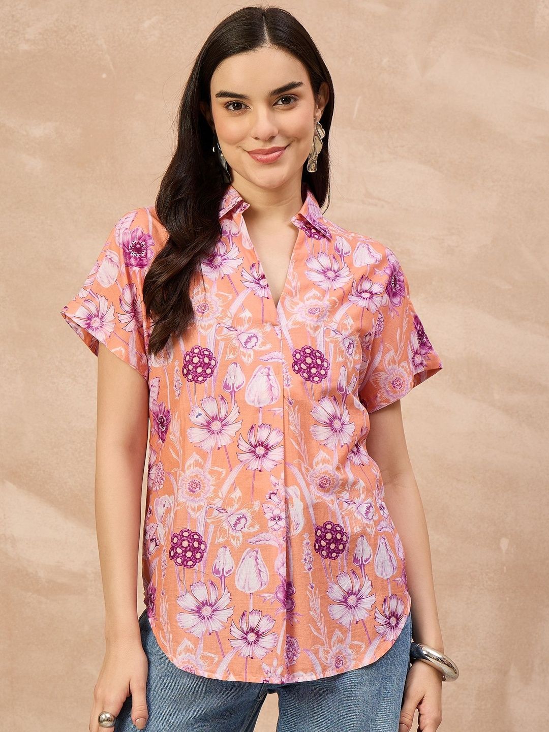 all about you Women Floral Printed Shirt Collar Cotton Shirt Style Top-picture-34