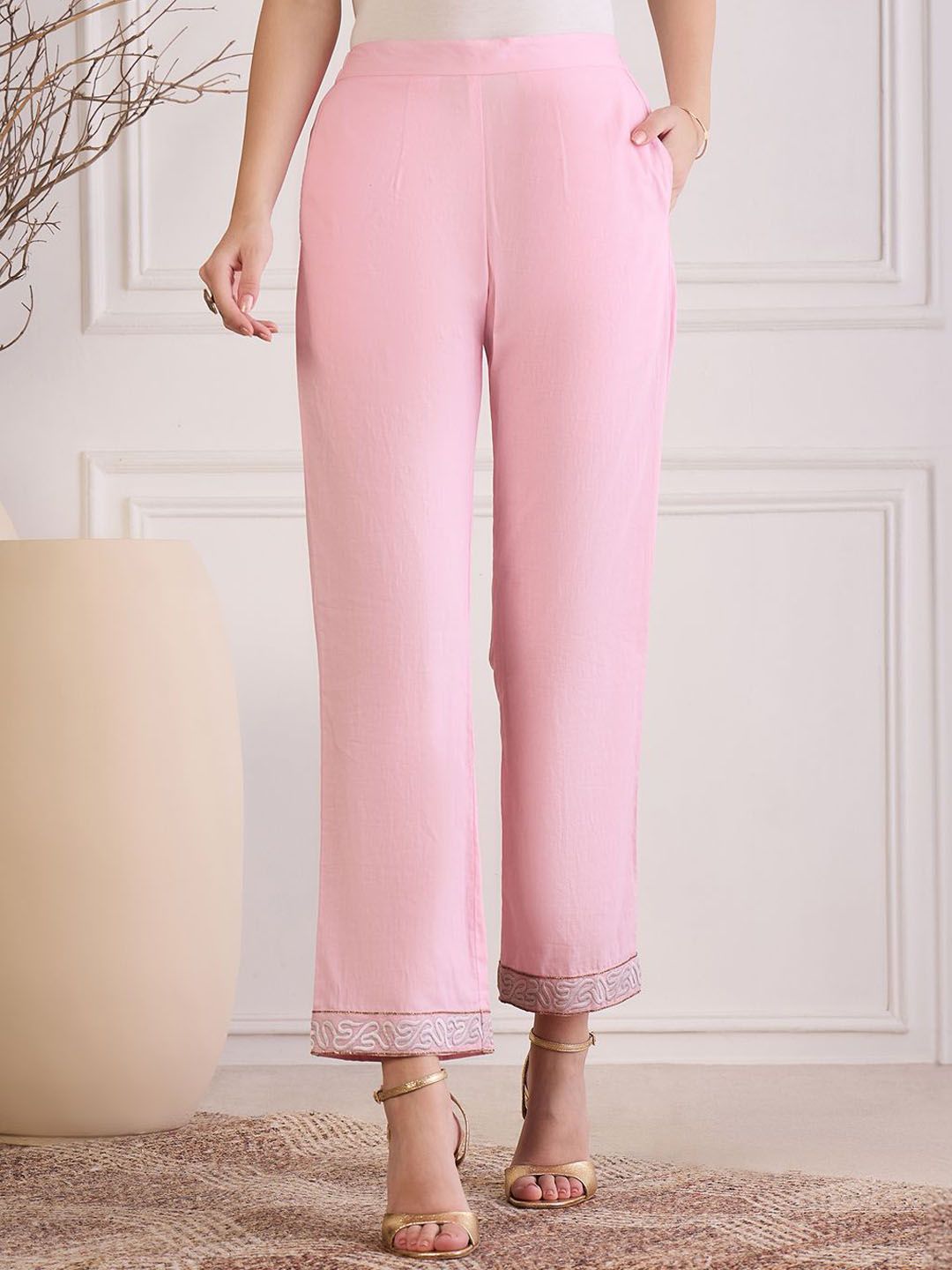 First Resort by Ramola Bachchan Women Ethnic Motifs Embroidered Smart Trousers-picture-22