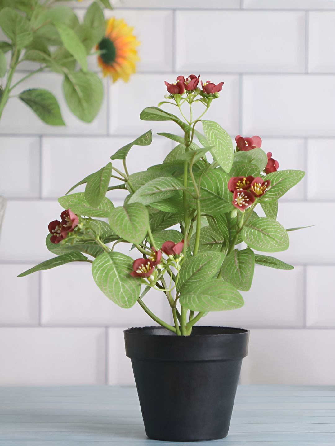 FOLIYAJ Green Blossom Artificial Plant With Pot