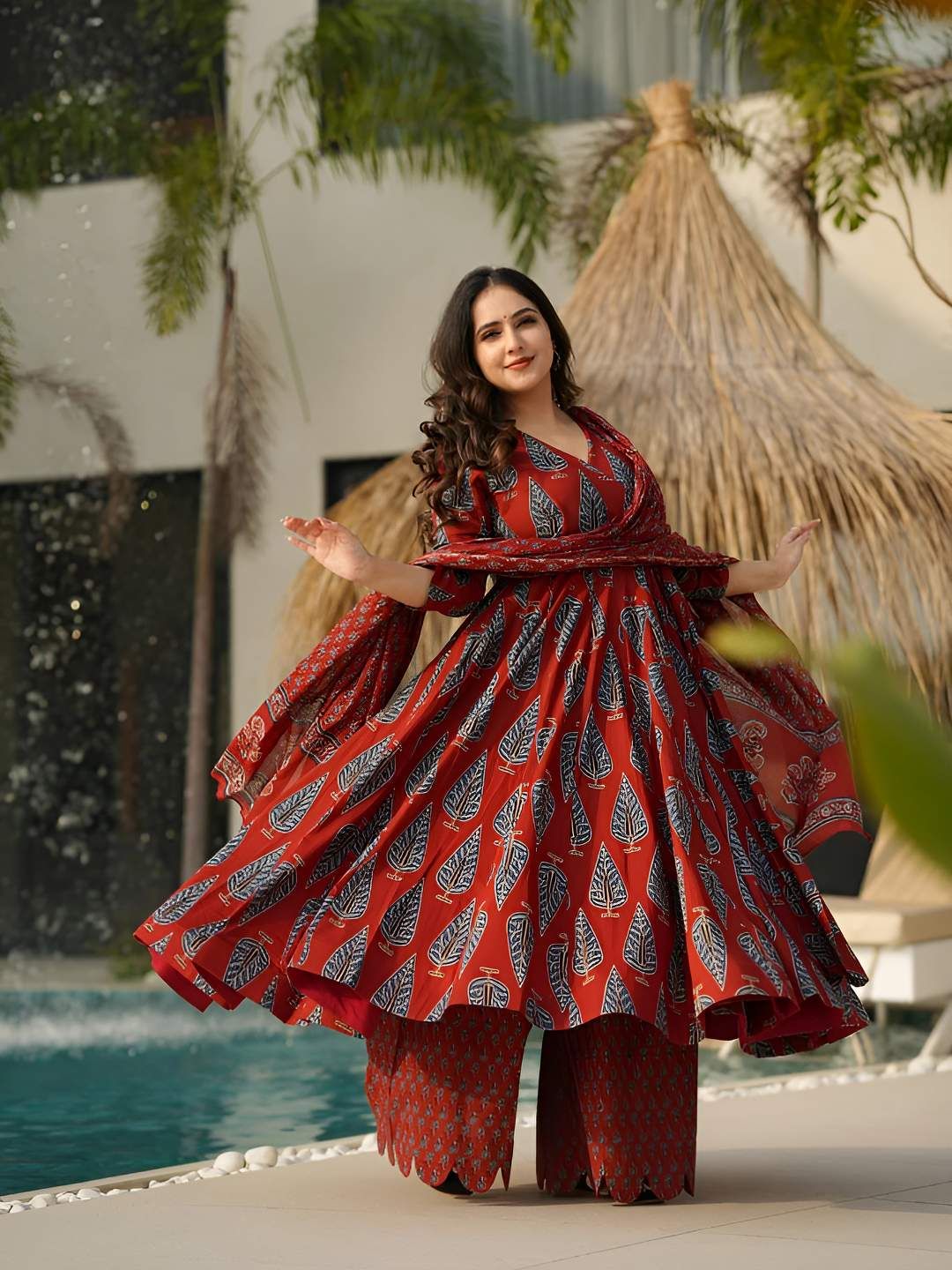 GLOSIA DESIGN Women Ethnic Motifs Printed Empire Kurta with Palazzos & Dupatta-picture-10