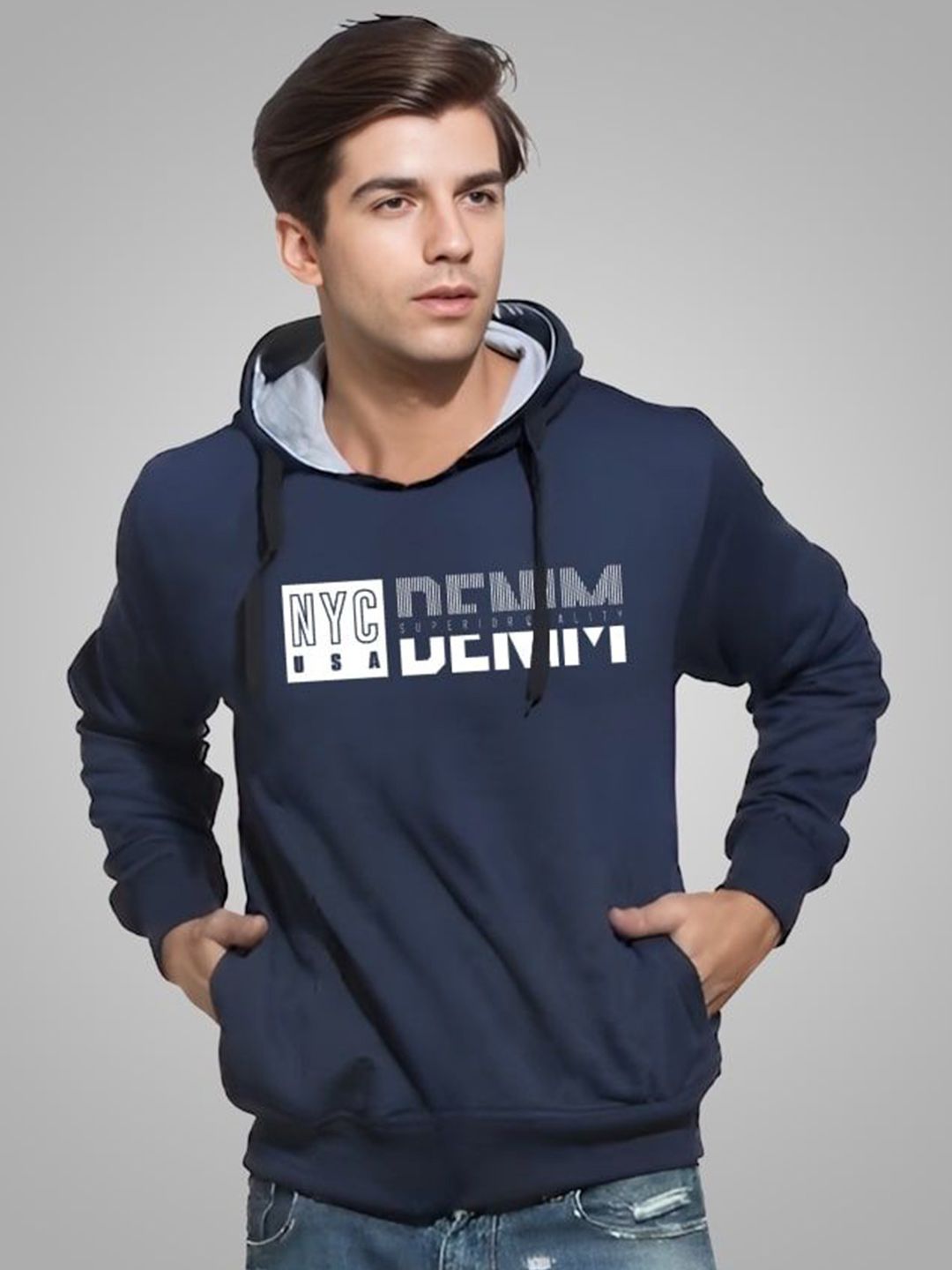 REYA Men Typography Solid Full Sleeve Hooded Sweatshirt-image-46