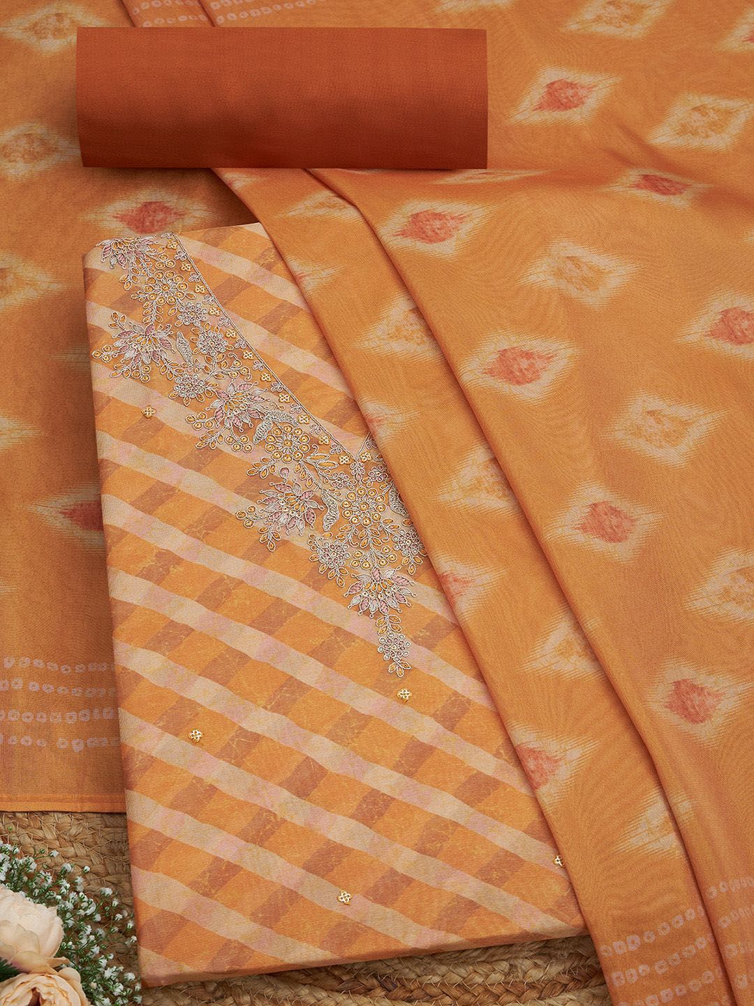 Soch Floral Printed Sequinned Tissue Unstitched Dress Material-image-38