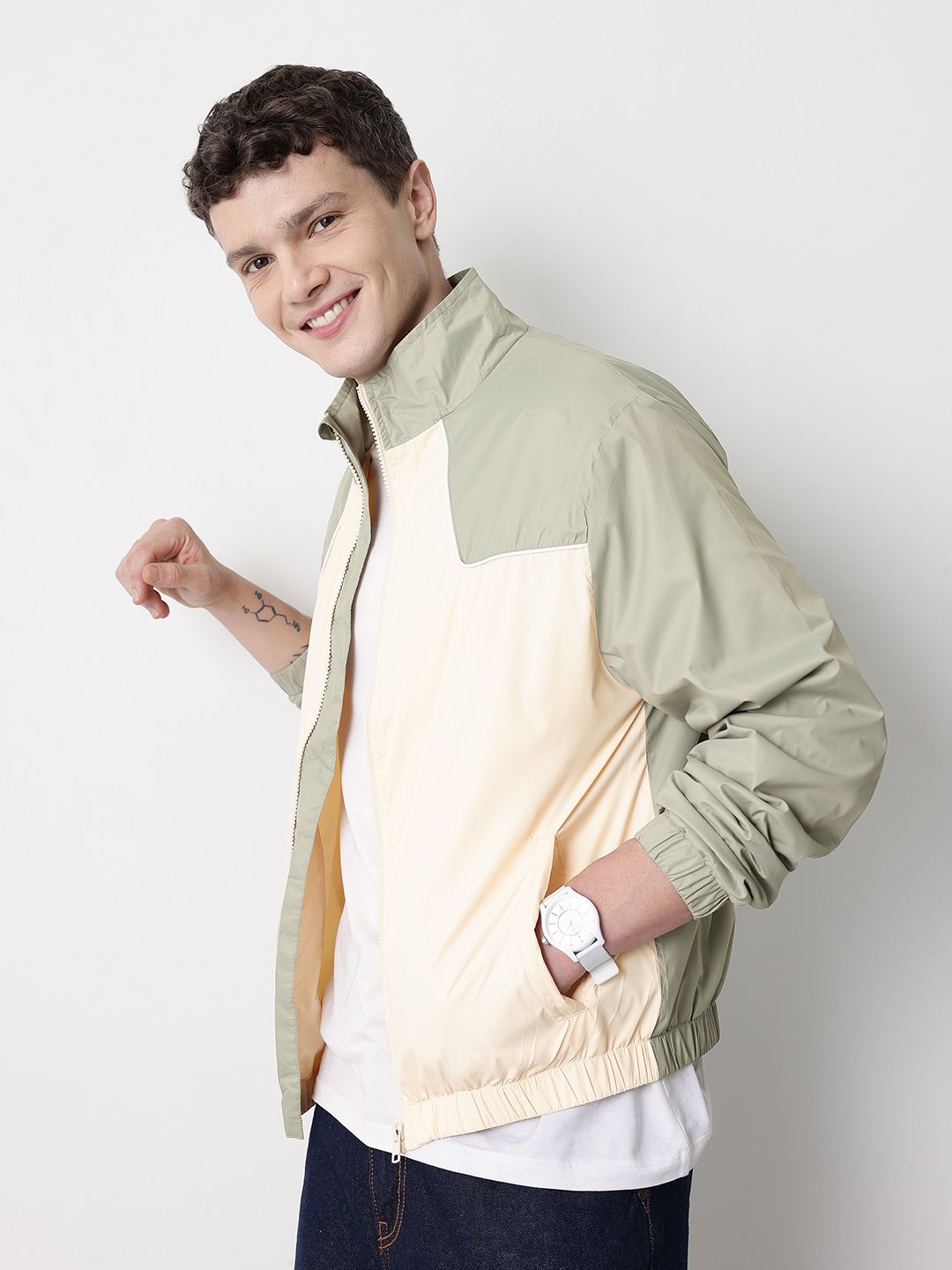 Mast & Harbour Mock Collar Colorblocked Bomber Jacket-picture-12