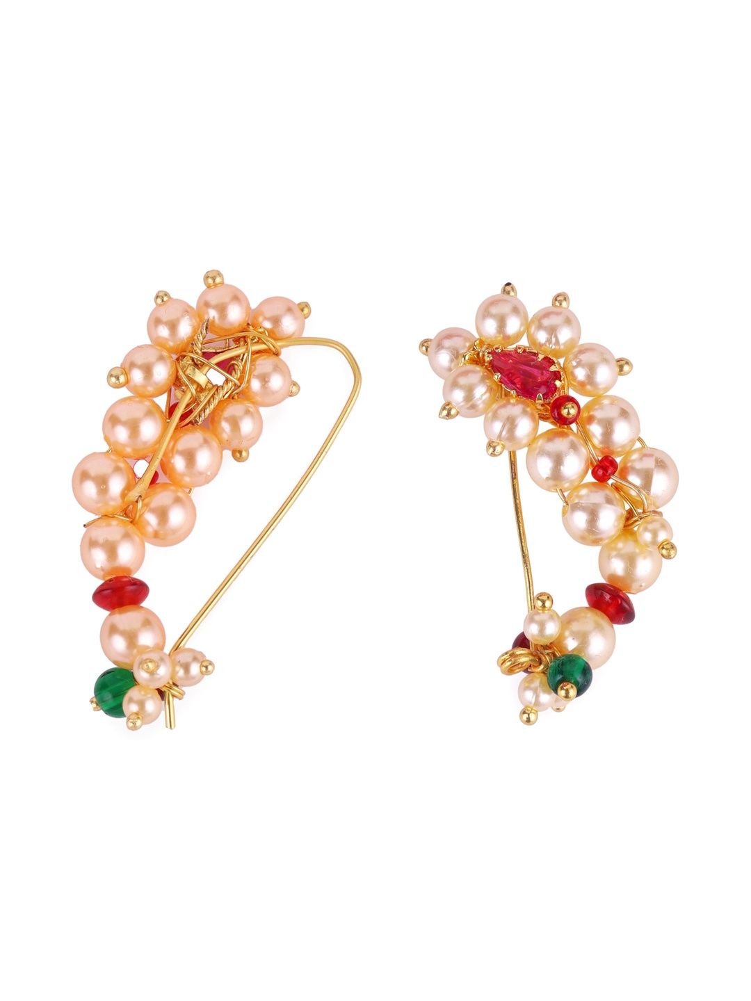 SALONI FASHION JEWELLERY Set of 2 Gold-Plated Pearls Maharashtrian Nosepin-picture-31
