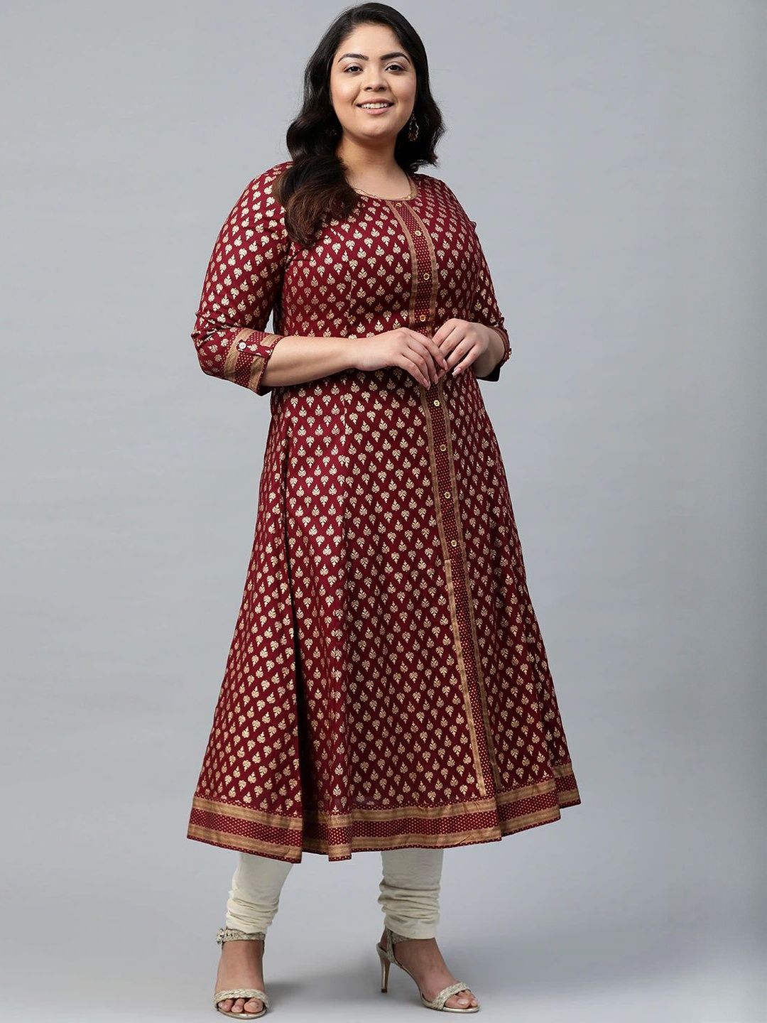 KALINI Women Maroon Viscose Rayon Printed A-Line Kurtas-picture-13